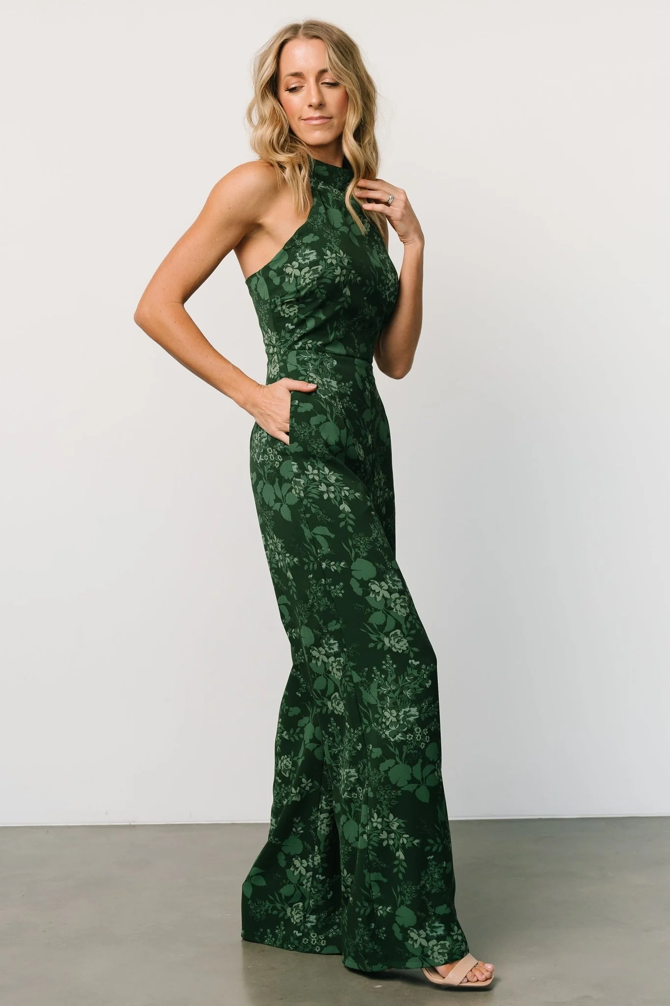 Freya Halter Jumpsuit | Emerald Floral