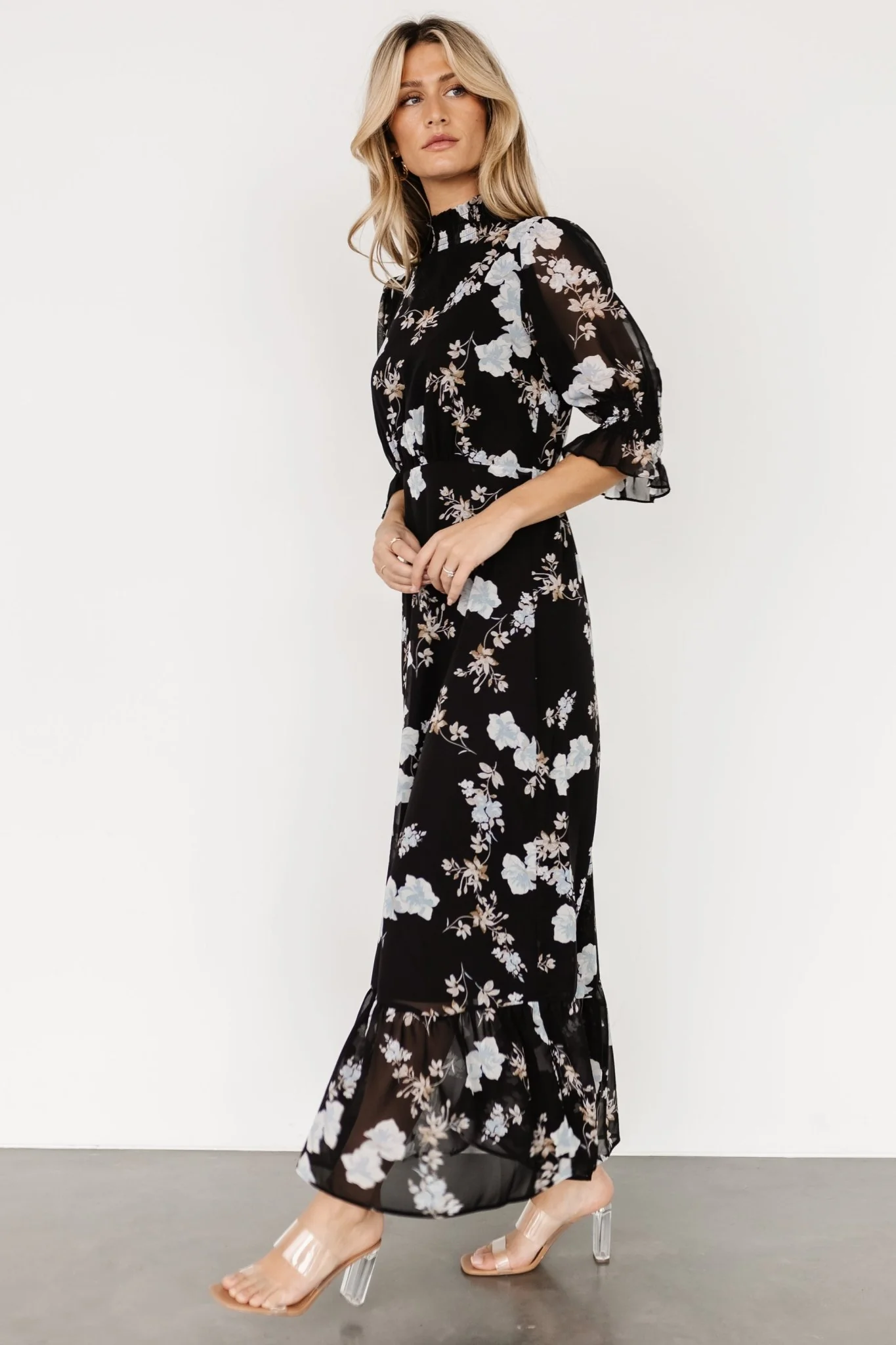 Marie Mock Neck Maxi Dress | Black Floral