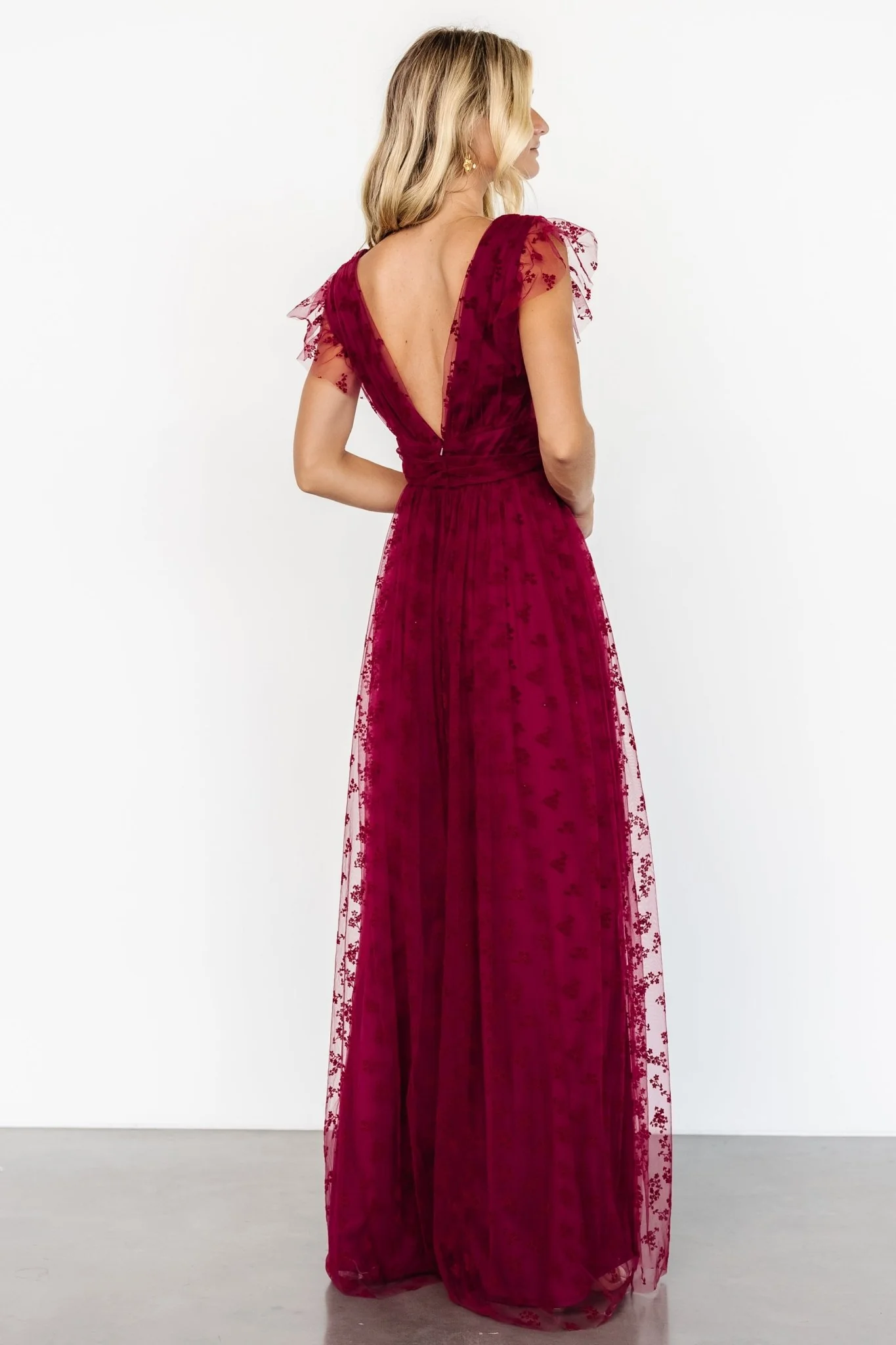 Caterina Tulle Maxi Dress | Wine