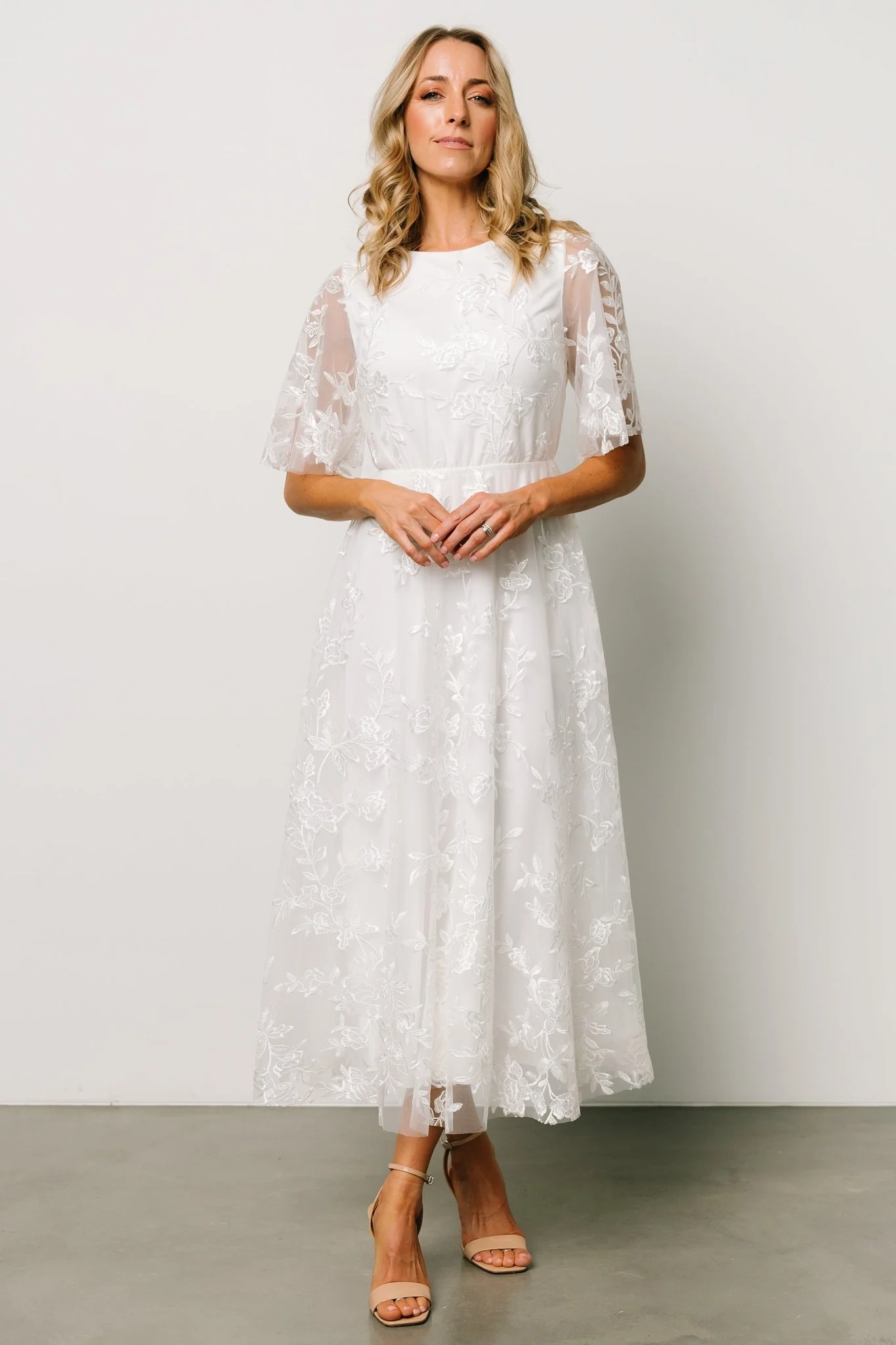 Arabella Embroidered Tulle Maxi Dress | White