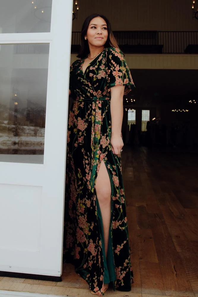 Uma Velvet Maxi Dress | Green Floral