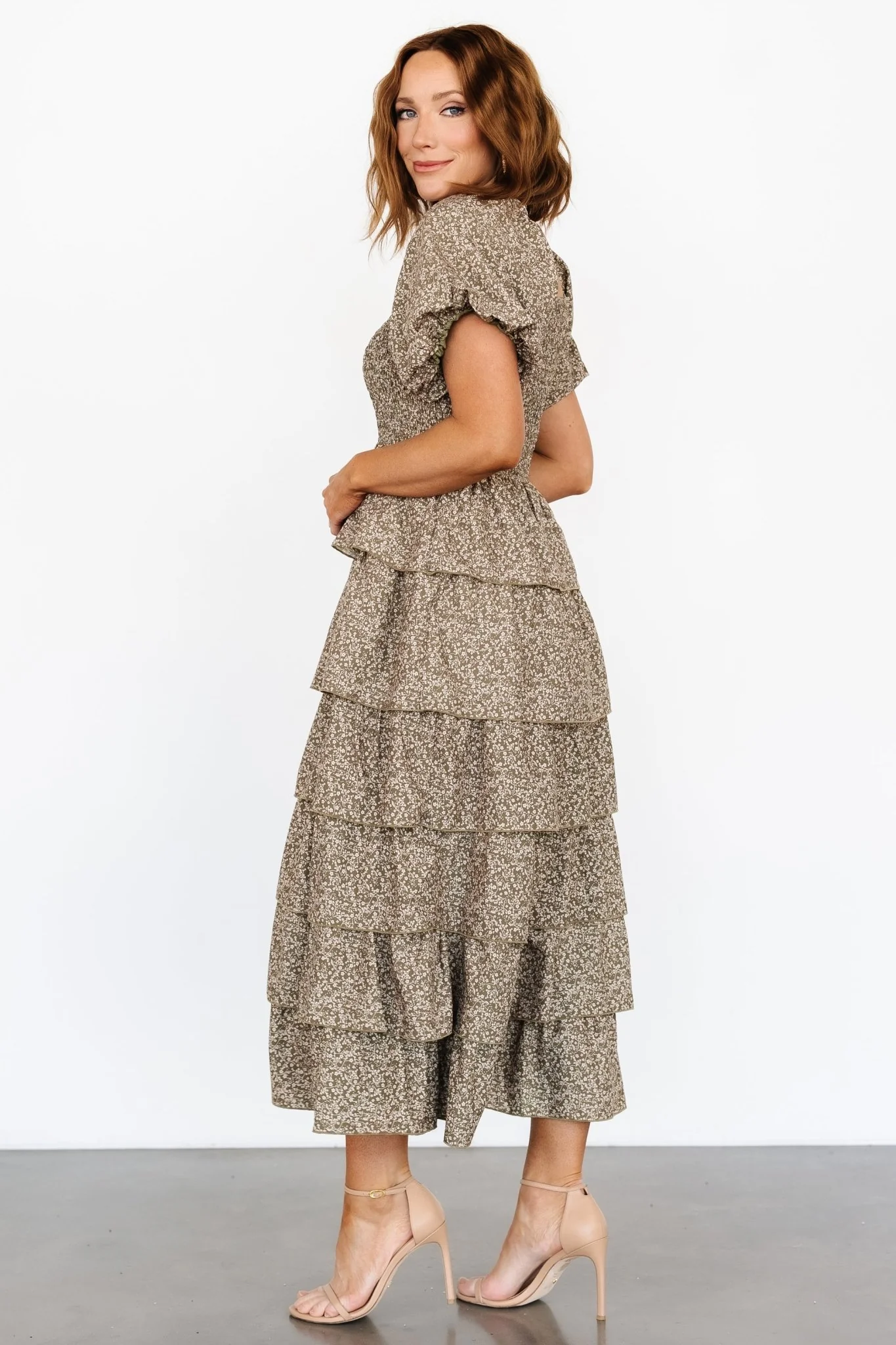 Bromley Tiered Dress | Olive Print