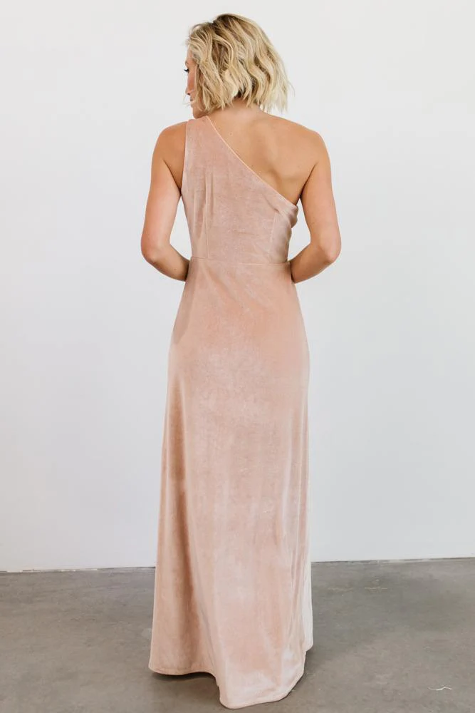 Tatiana Velvet One Shoulder Maxi Dress | Champagne