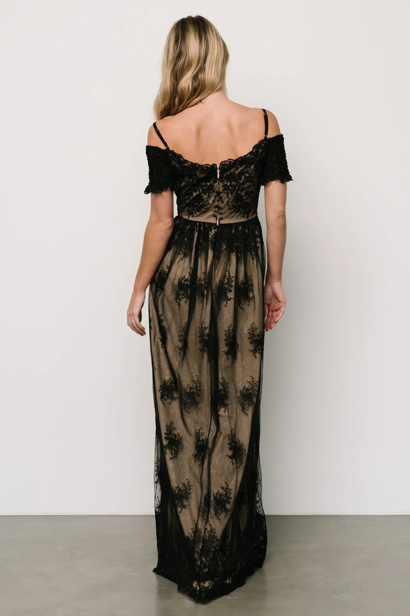 Esperanza Tulle Embroidered Maxi Dress | Black + Nude