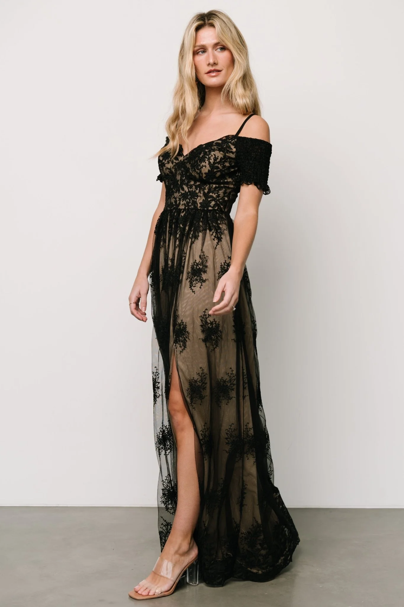 Esperanza Tulle Embroidered Maxi Dress | Black + Nude