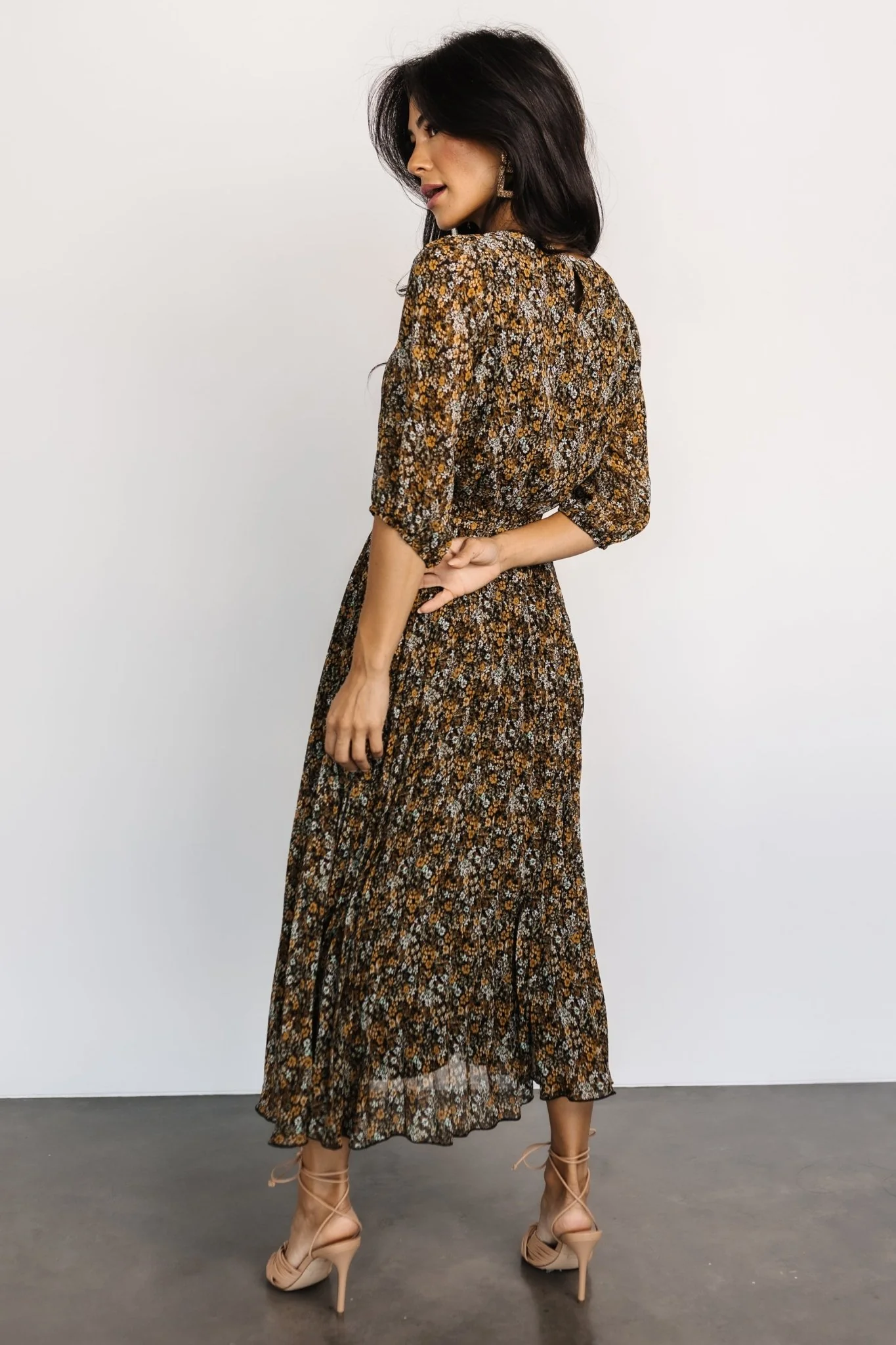 Eileen Pleated Dress | Midnight Garden Print