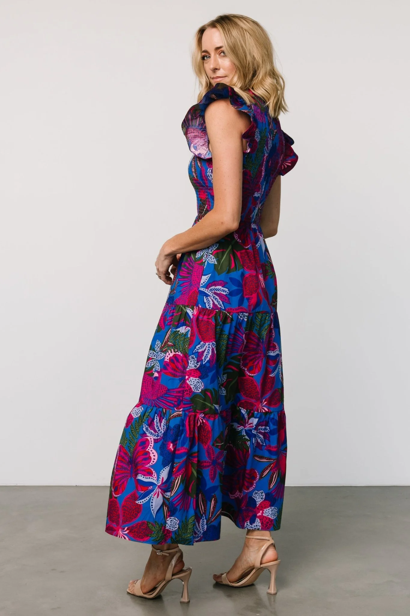 Ranchero Smocked Maxi Dress | Cobalt + Fuchsia Print