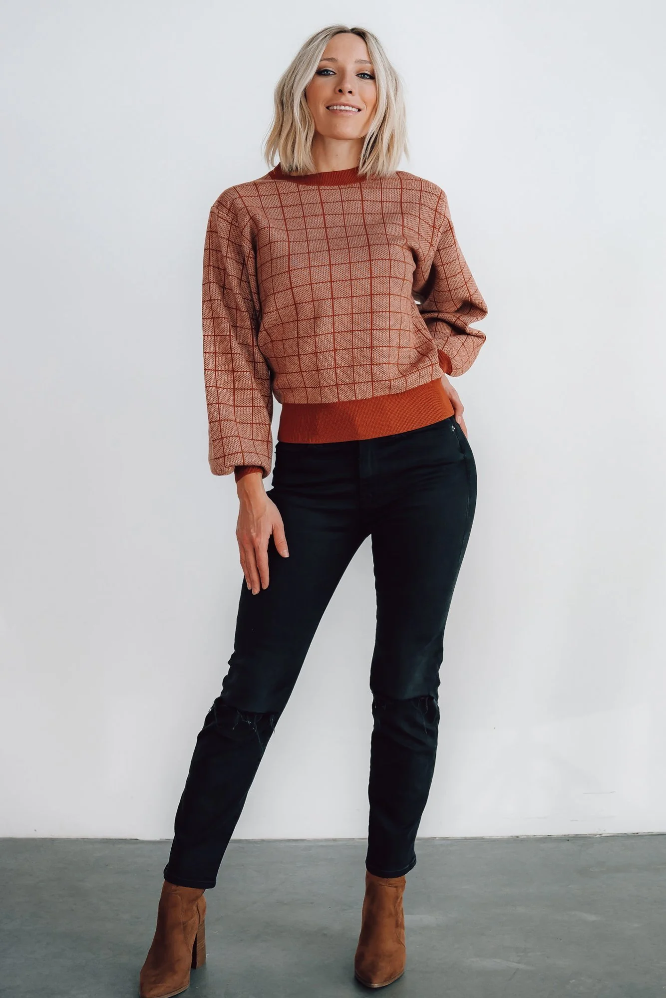 Ryland Bubble Sleeve Sweater | Rust