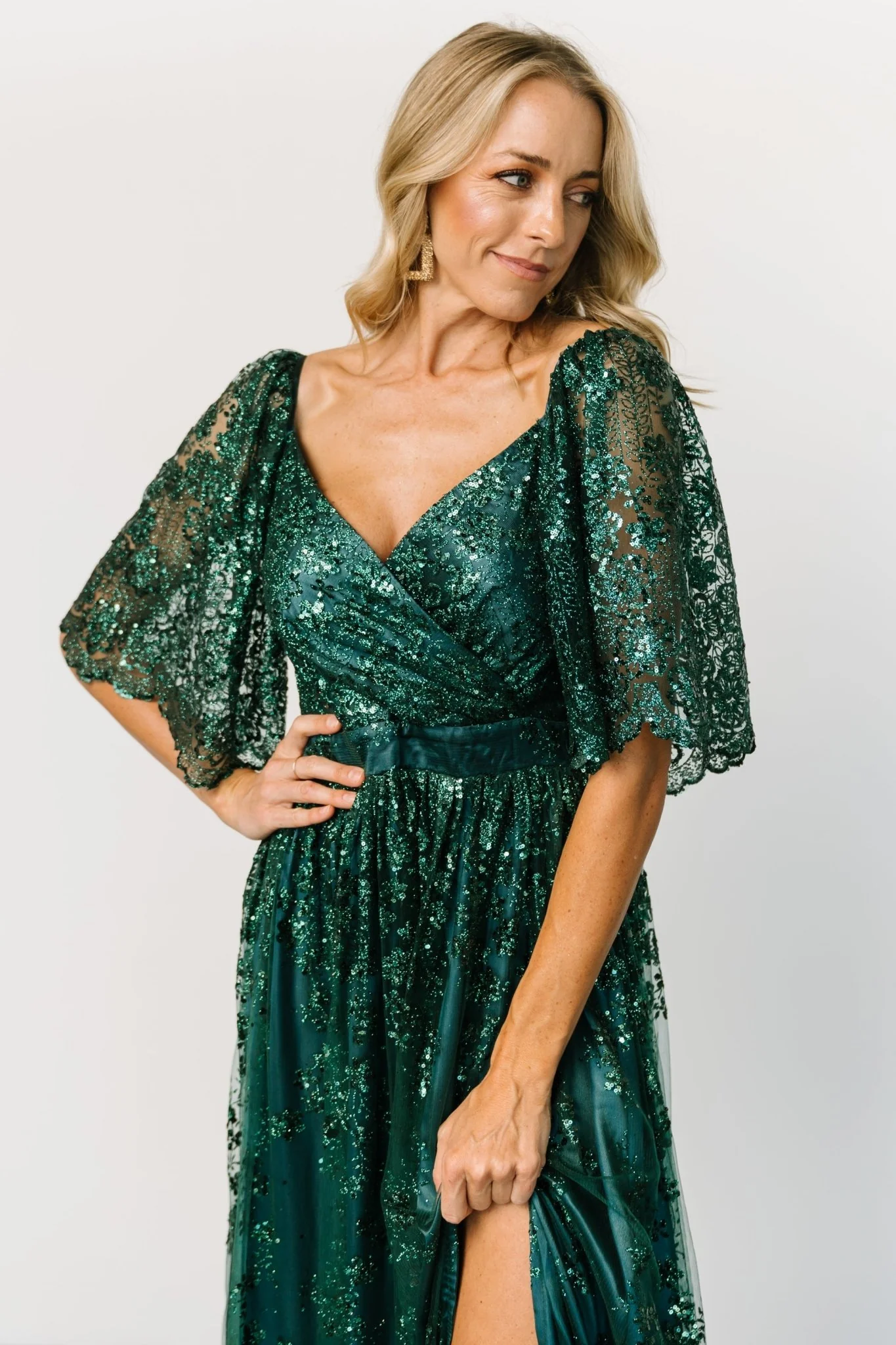 Genevieve Glitter Maxi Dress | Emerald