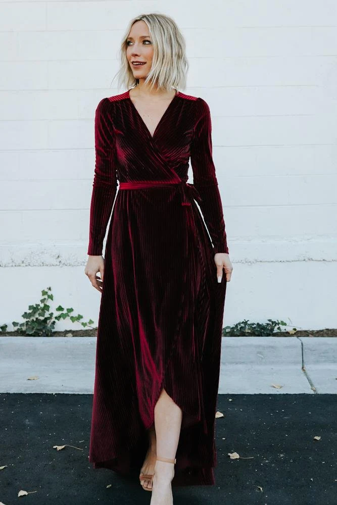 Jada Ribbed Velvet Wrap Dress | Mulberry