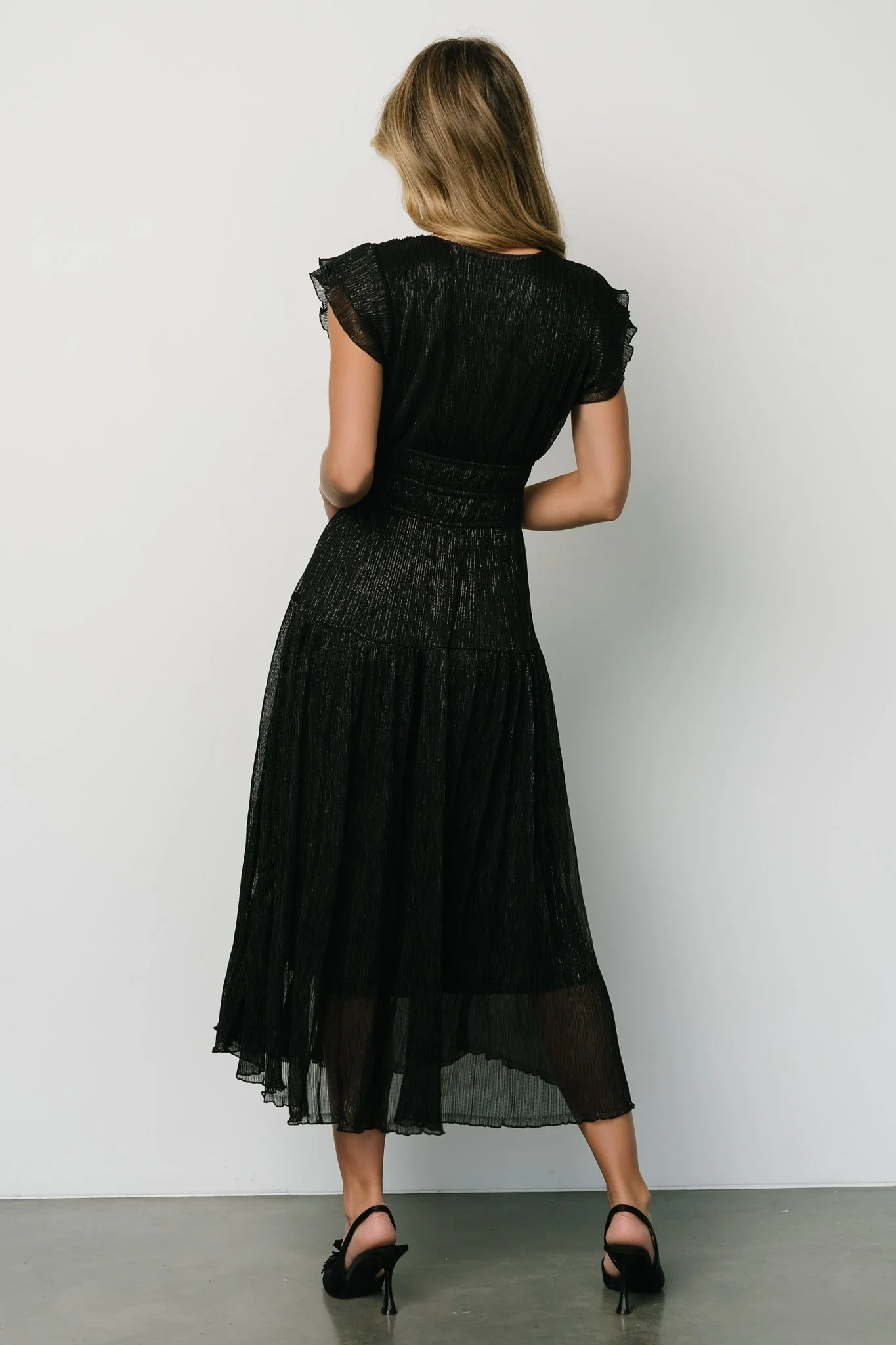 Miley Pleated Shimmer Dress | Black
