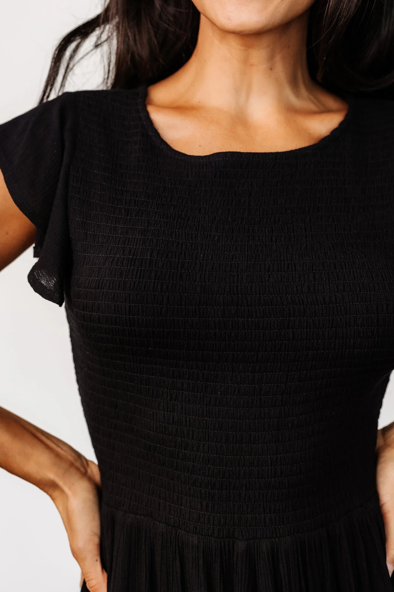 Loretta Smocked Midi Dress | Black