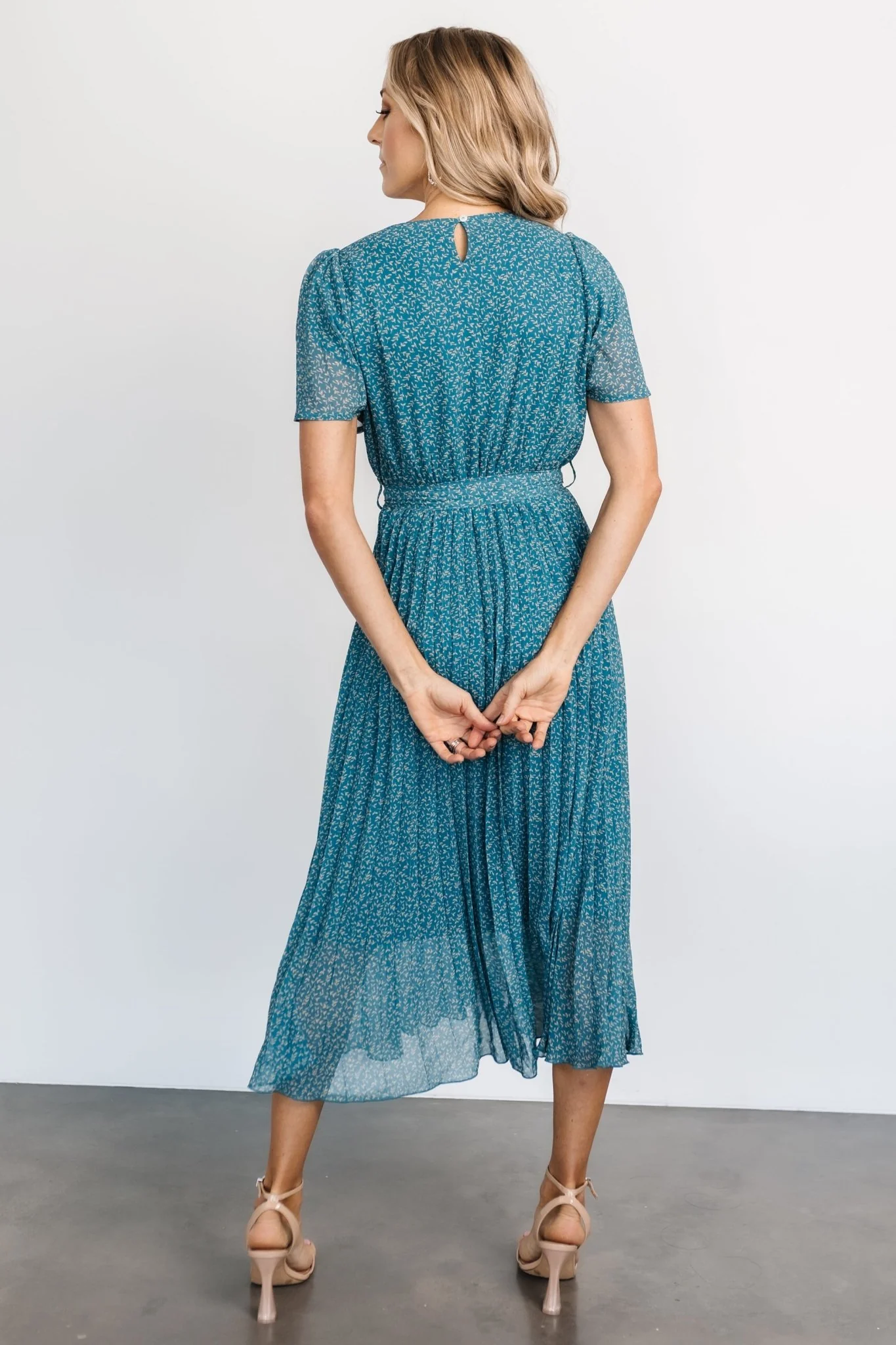 Prim Pleated Dress | Persian Blue Print