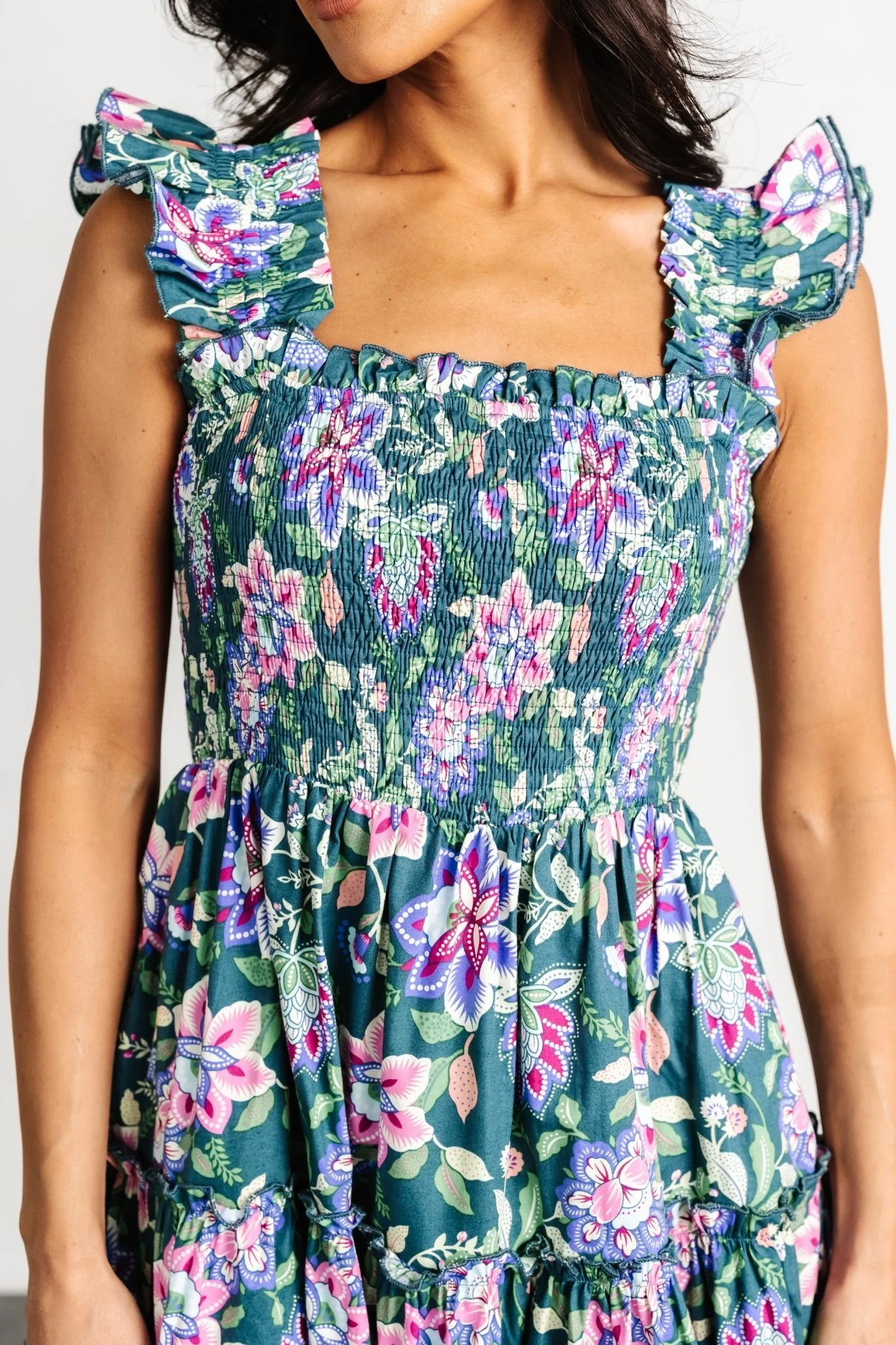 Tatum Smocked Tiered Dress | Green Multi