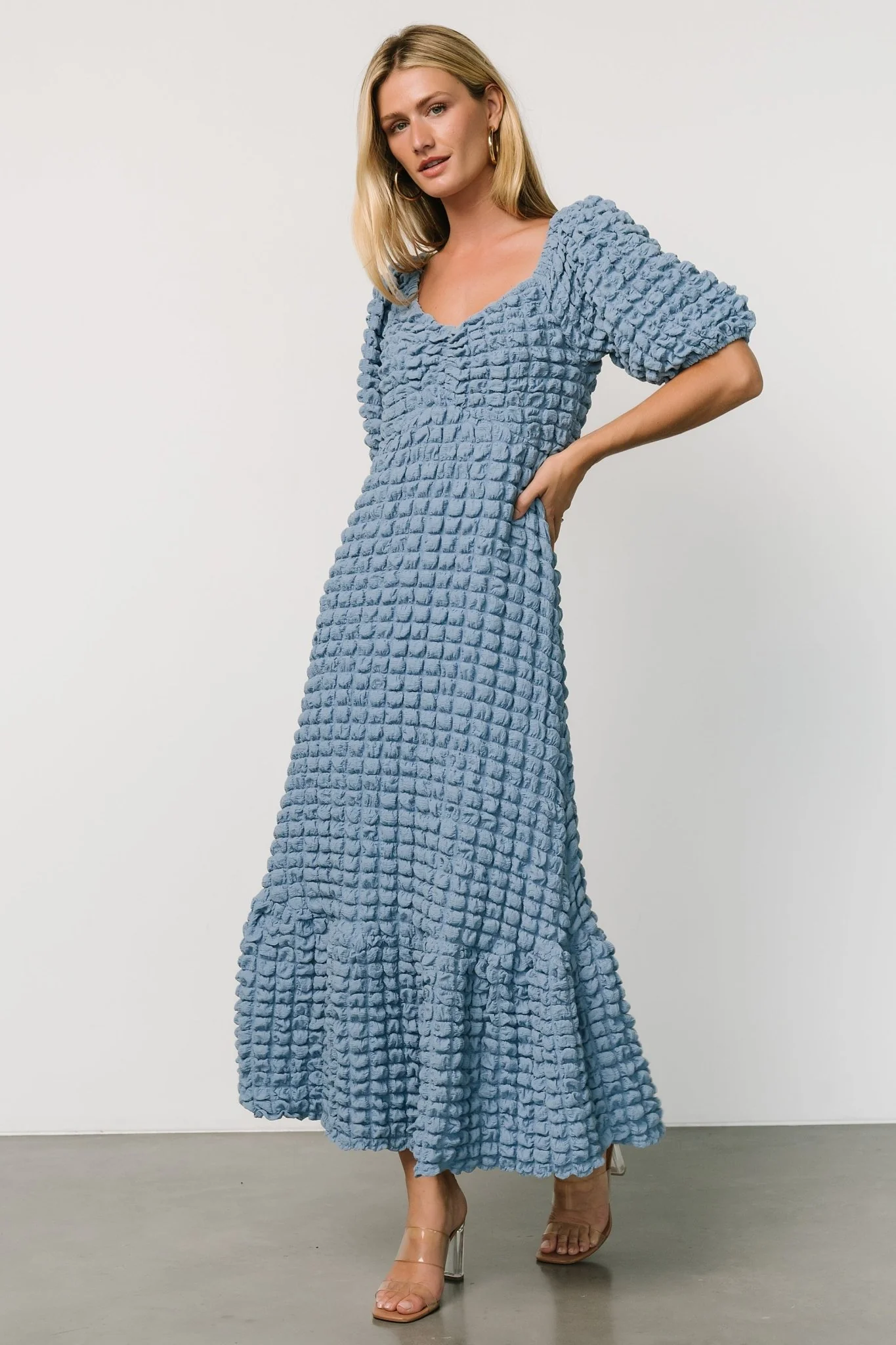Therese Textured Dress | Denim Blue
