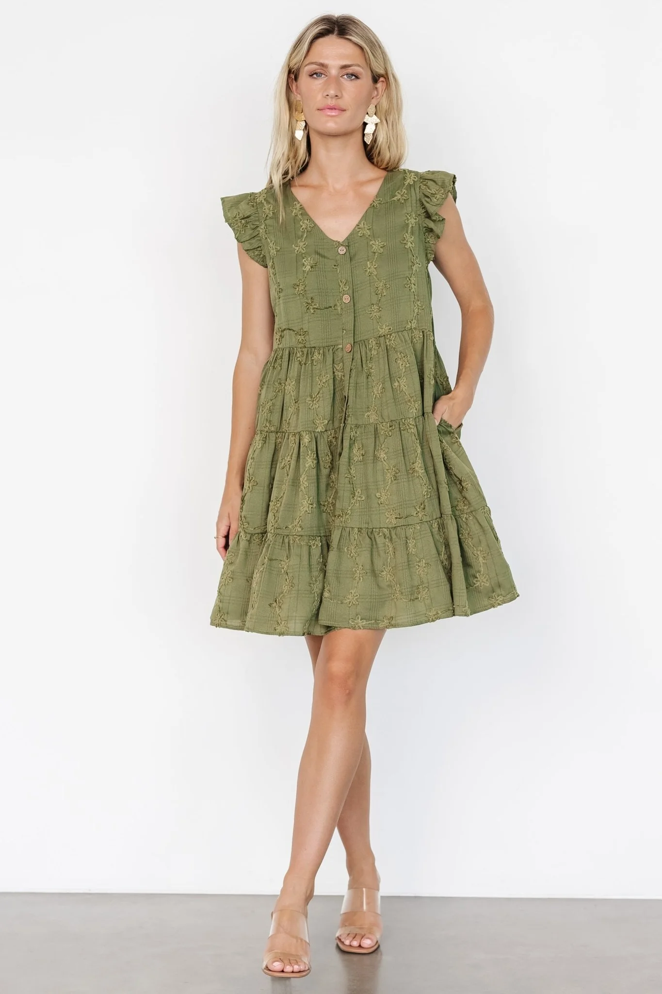 Kayla Button Up Short Dress | Olive