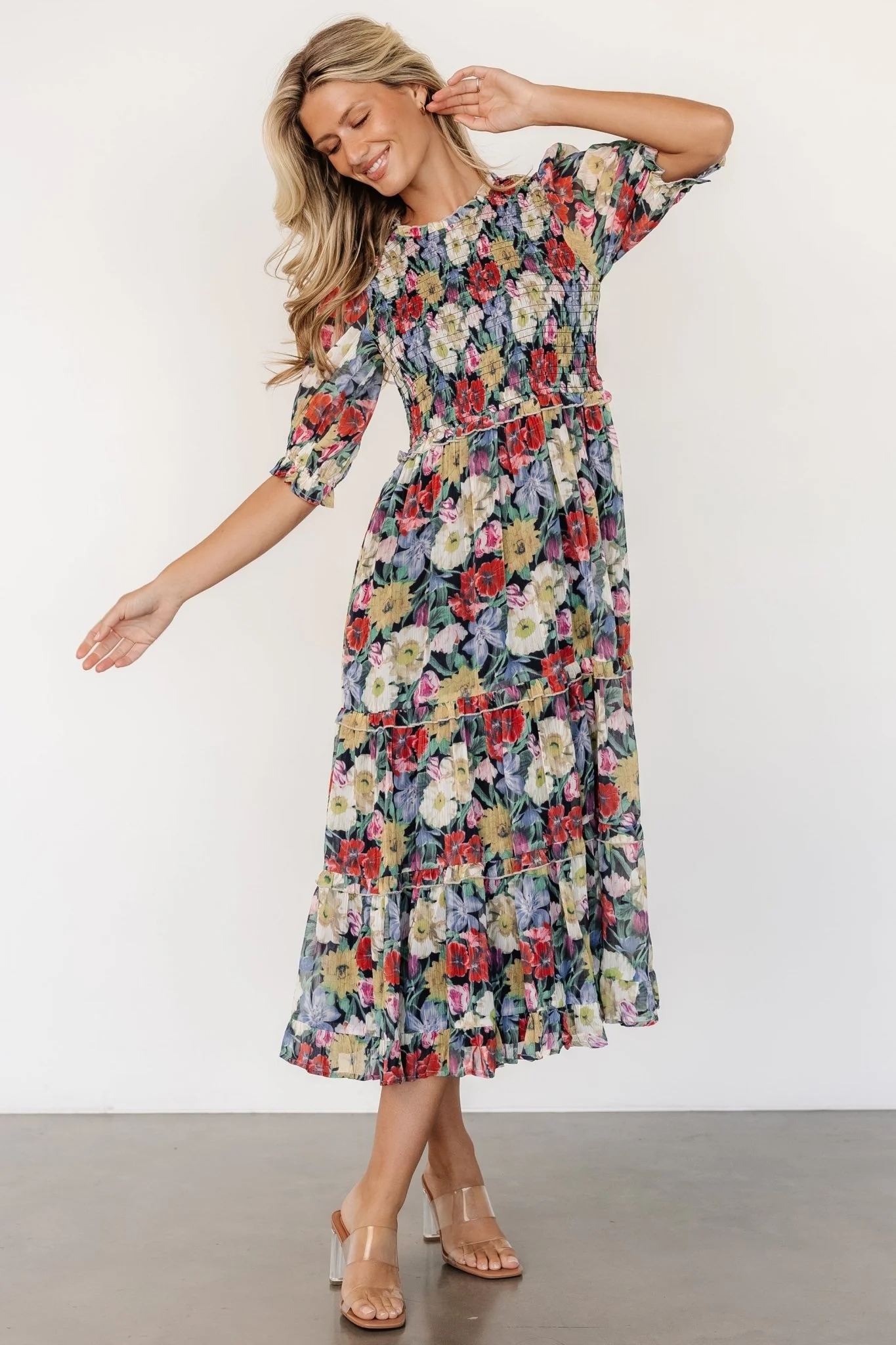 Rosalina Smocked Dress | Black Multi Floral