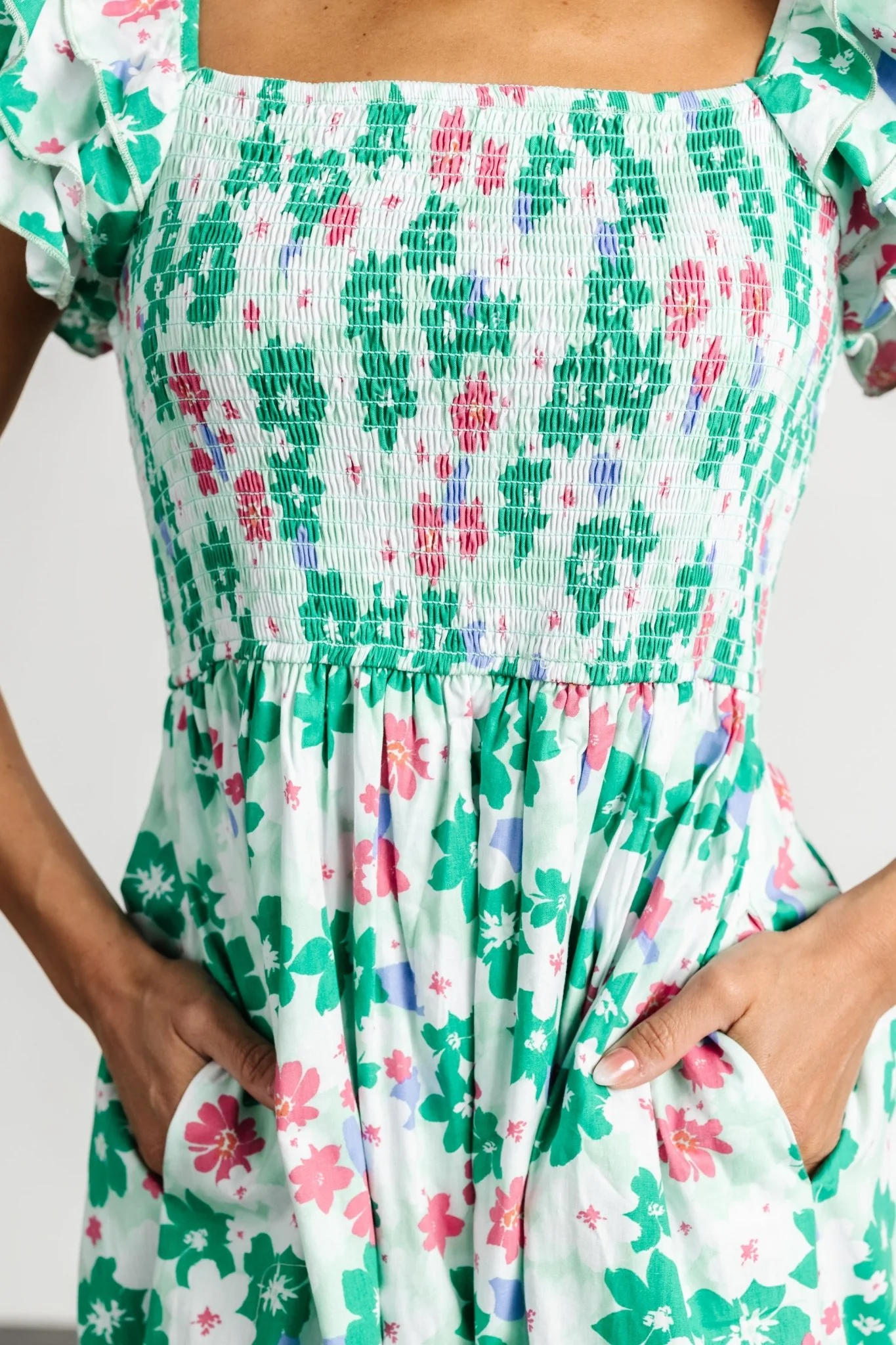 Laguna Smocked Maxi Dress | Green Floral
