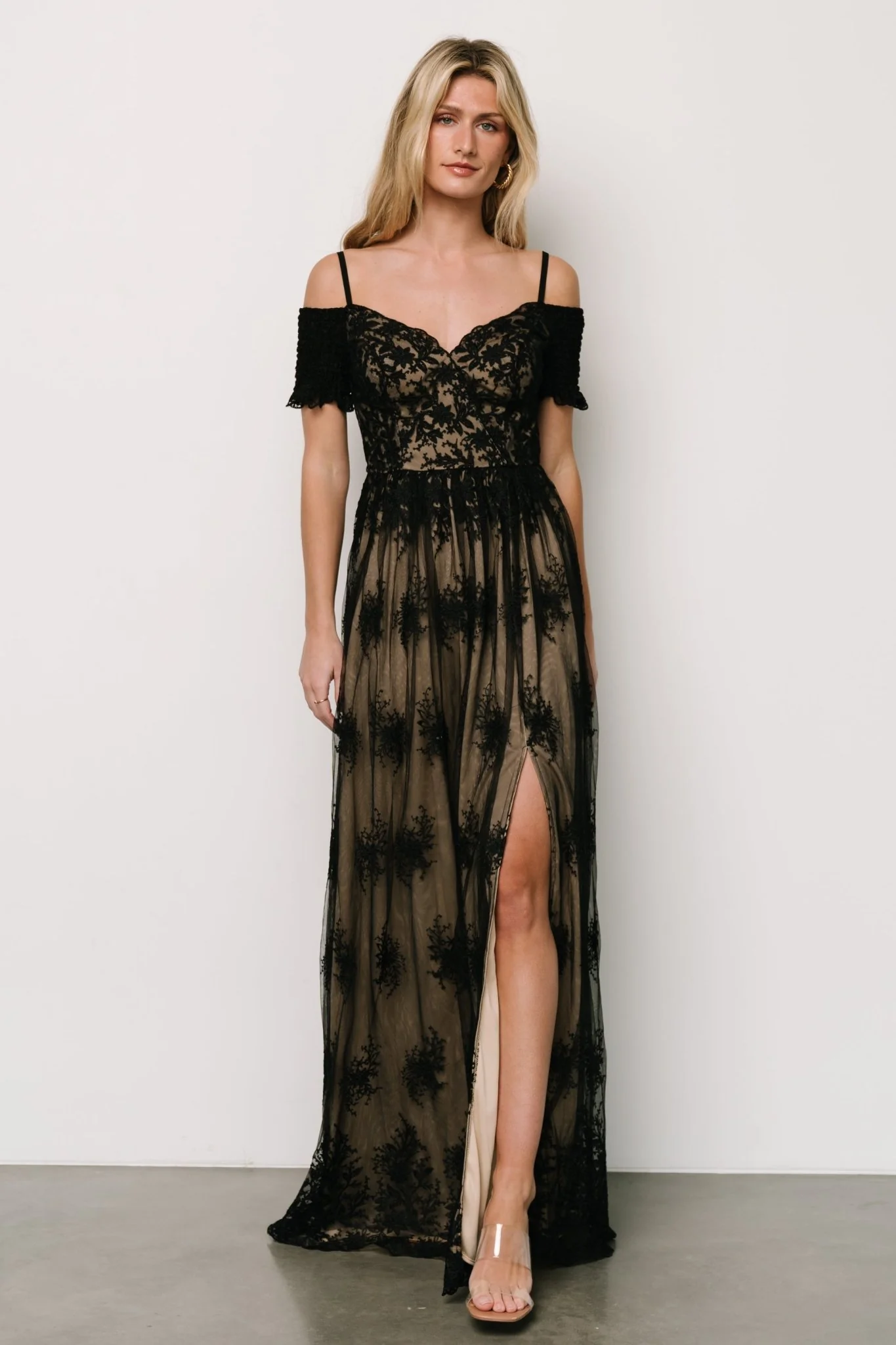 Esperanza Tulle Embroidered Maxi Dress | Black + Nude