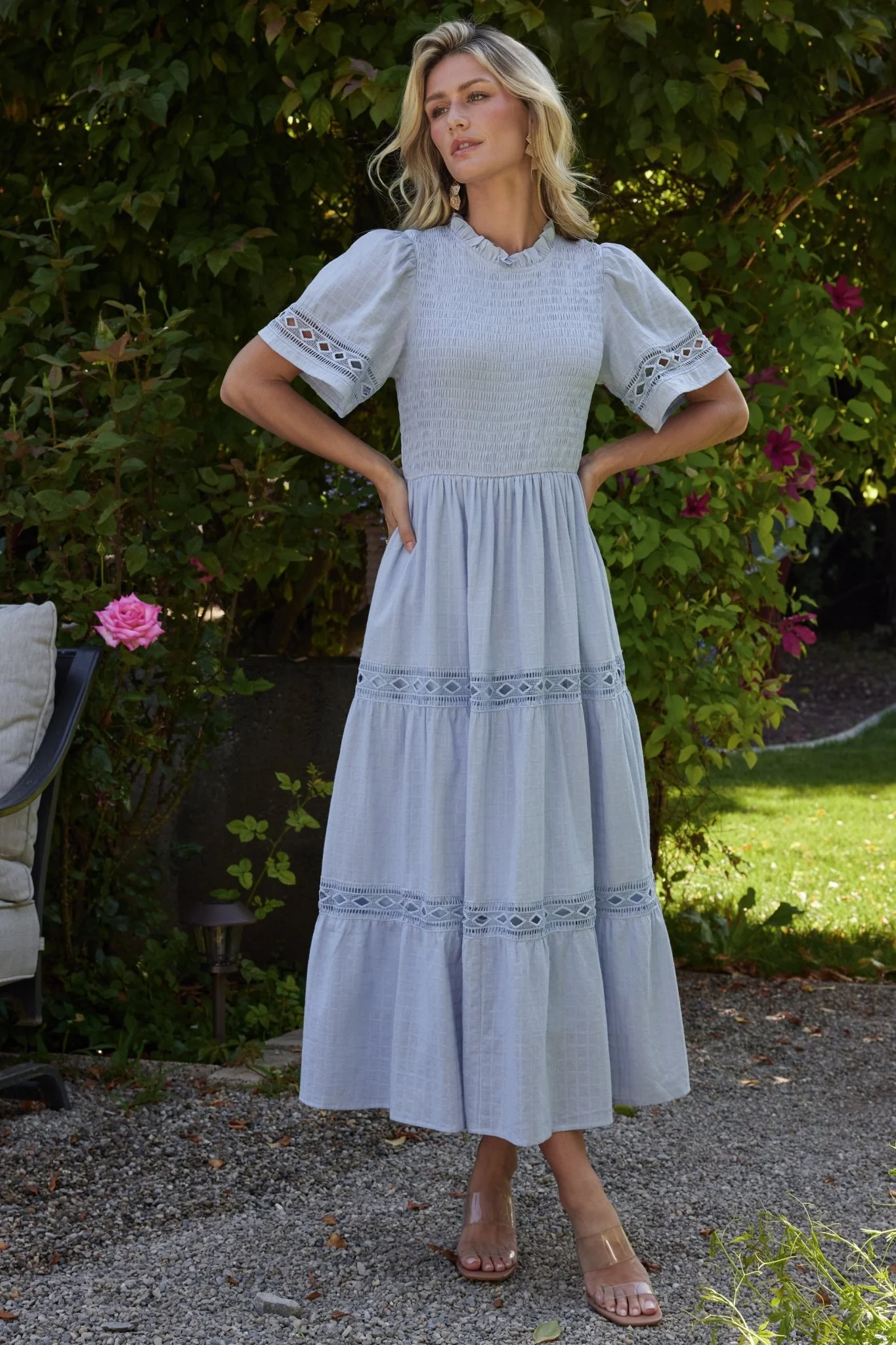 Loveland Geo Lace Maxi Dress | Light Blue