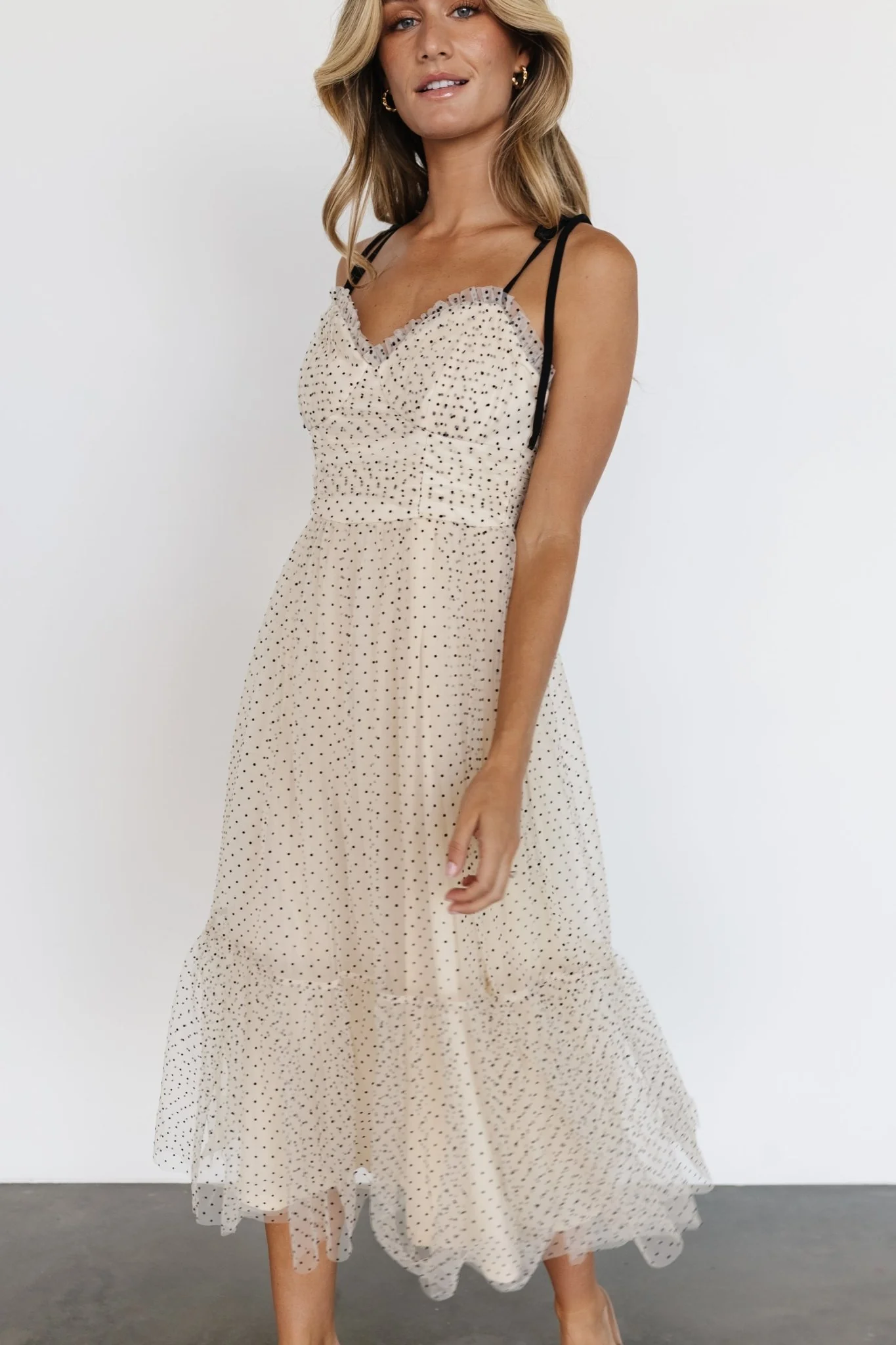 Izzy Tulle Midi Dress | Cream + Black