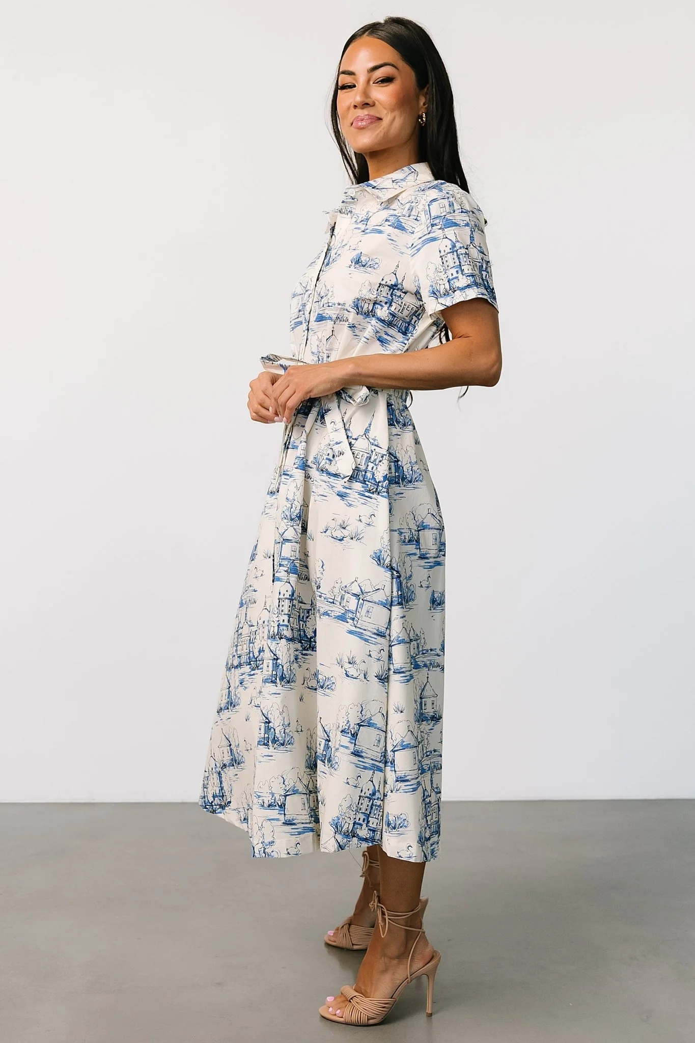 Layne Midi Dress | Cream + Blue