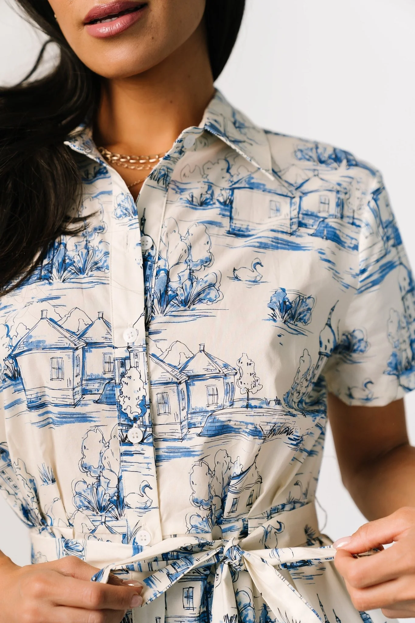 Layne Midi Dress | Cream + Blue