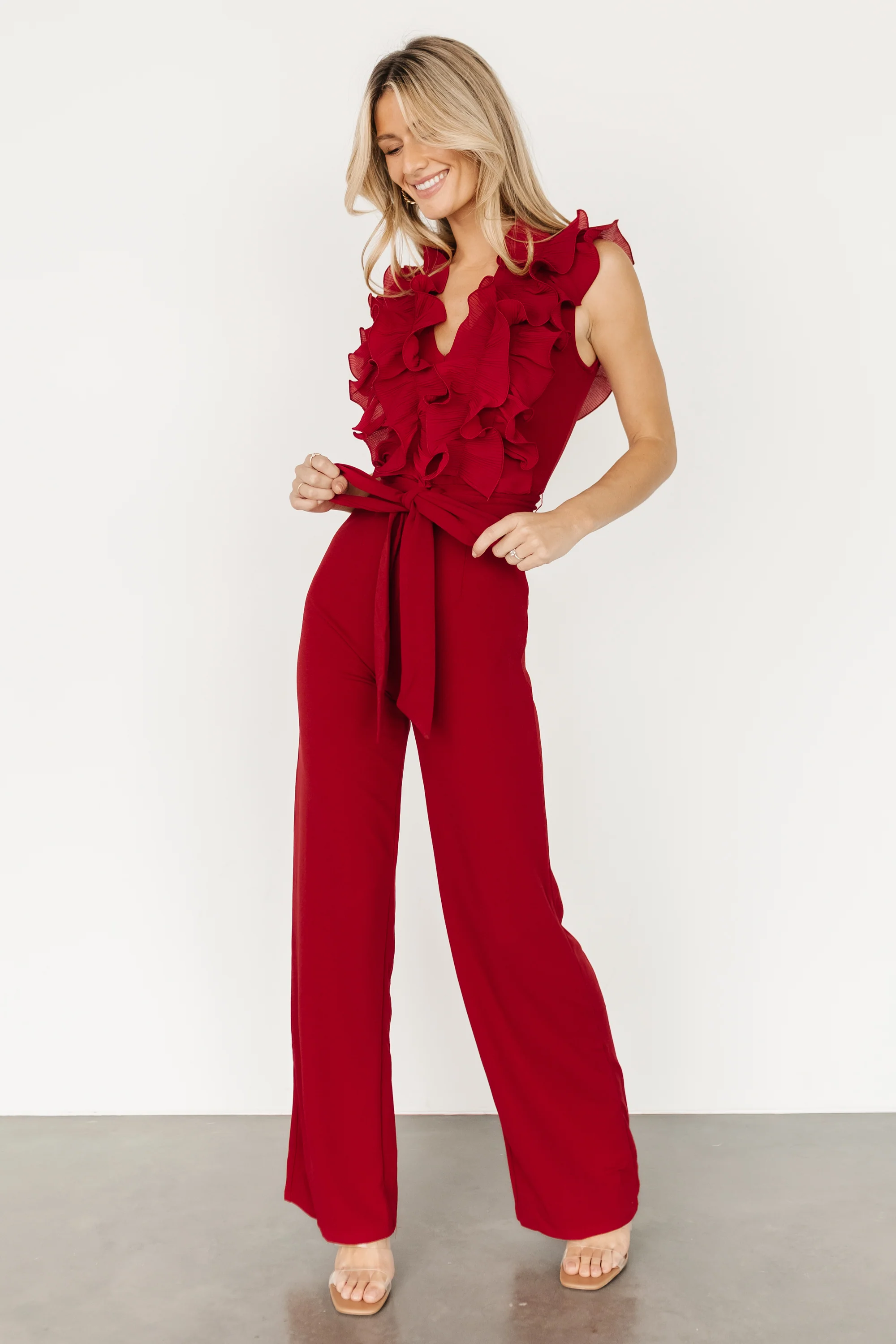 Tyra Ruffle Tank Jumpsuit | Burgundy