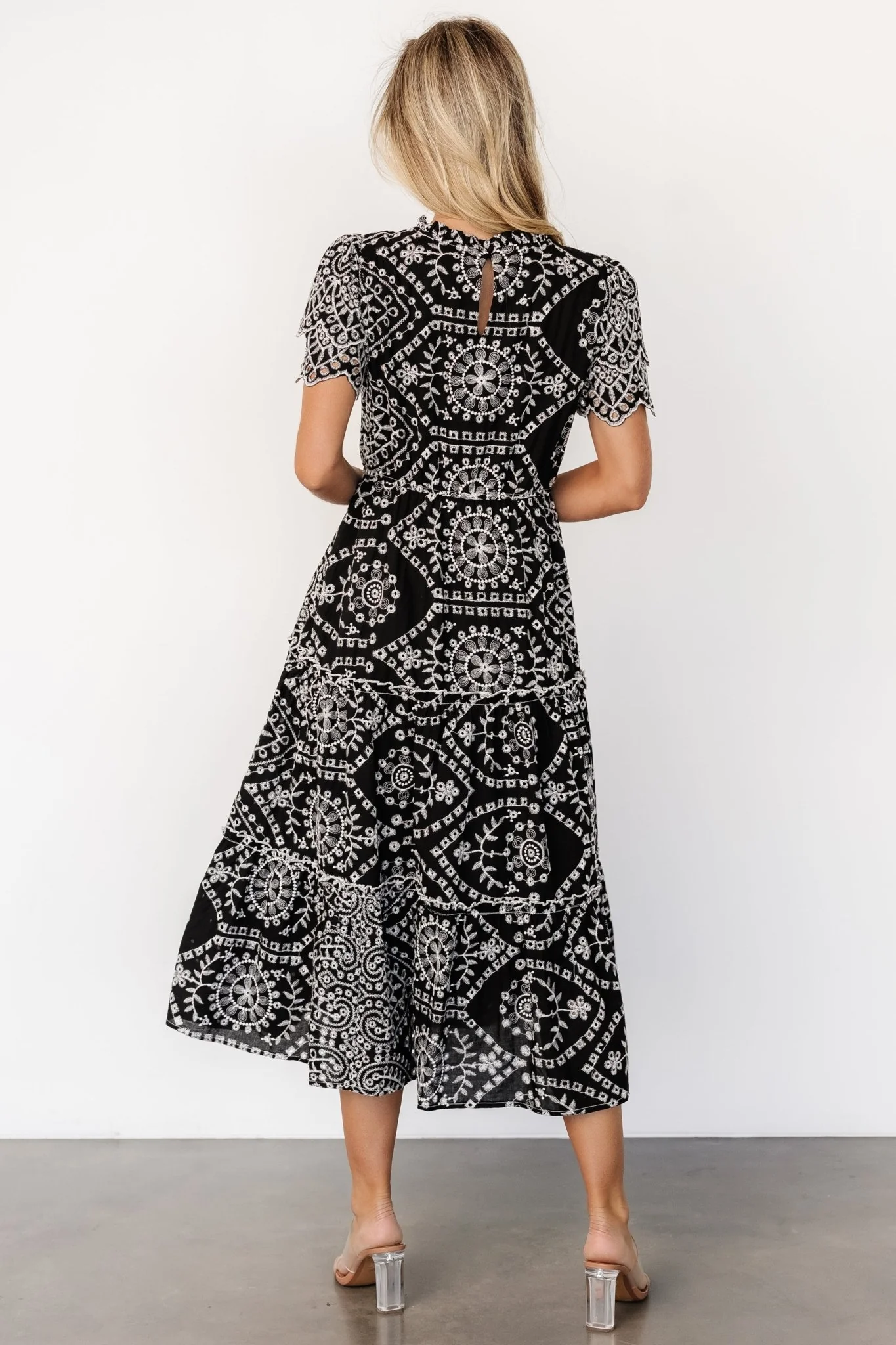 Mirabel Eyelet Midi Dress | Black + White