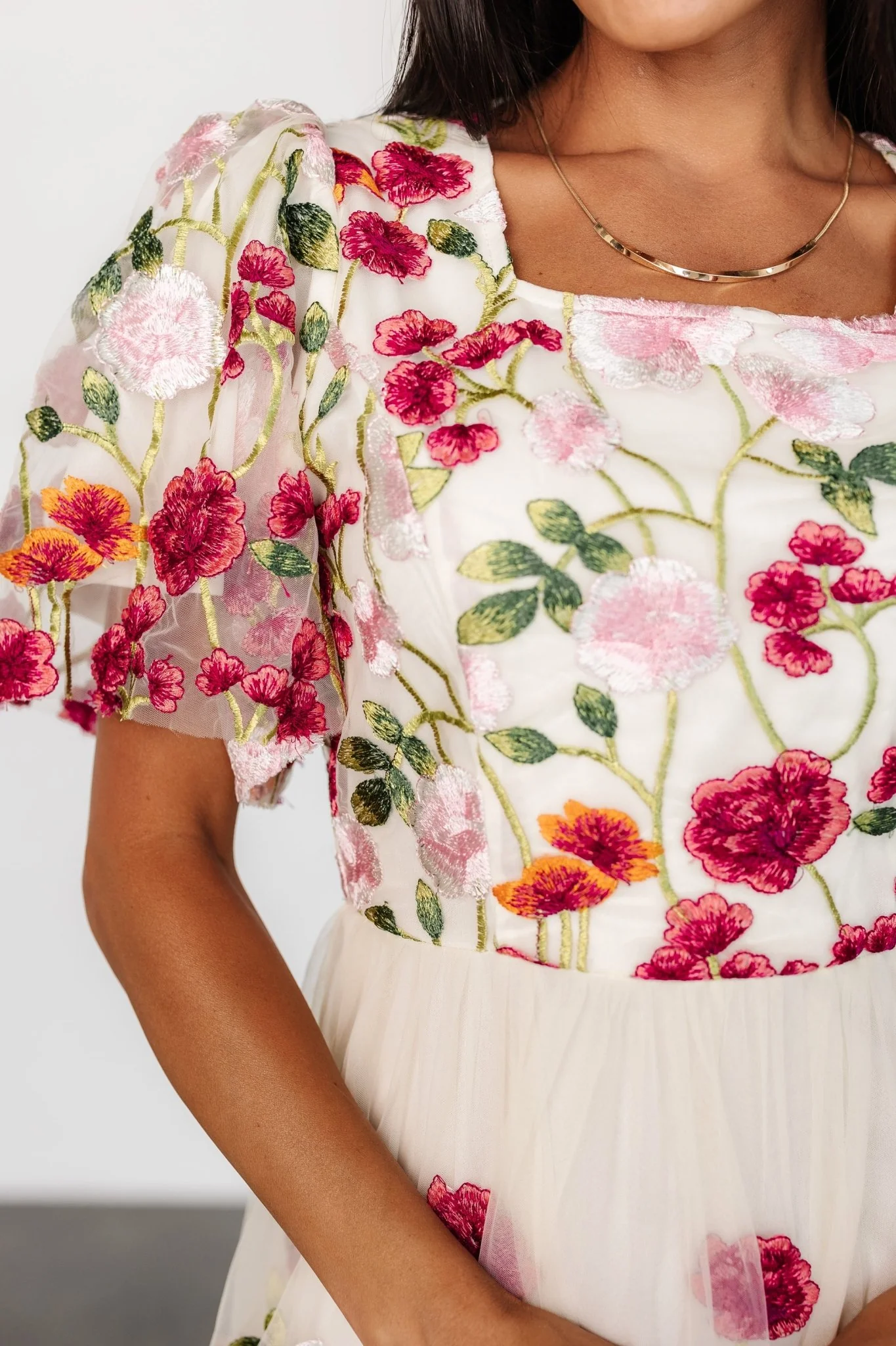 Anastasie Floral Embroidered Dress | Pink Multi