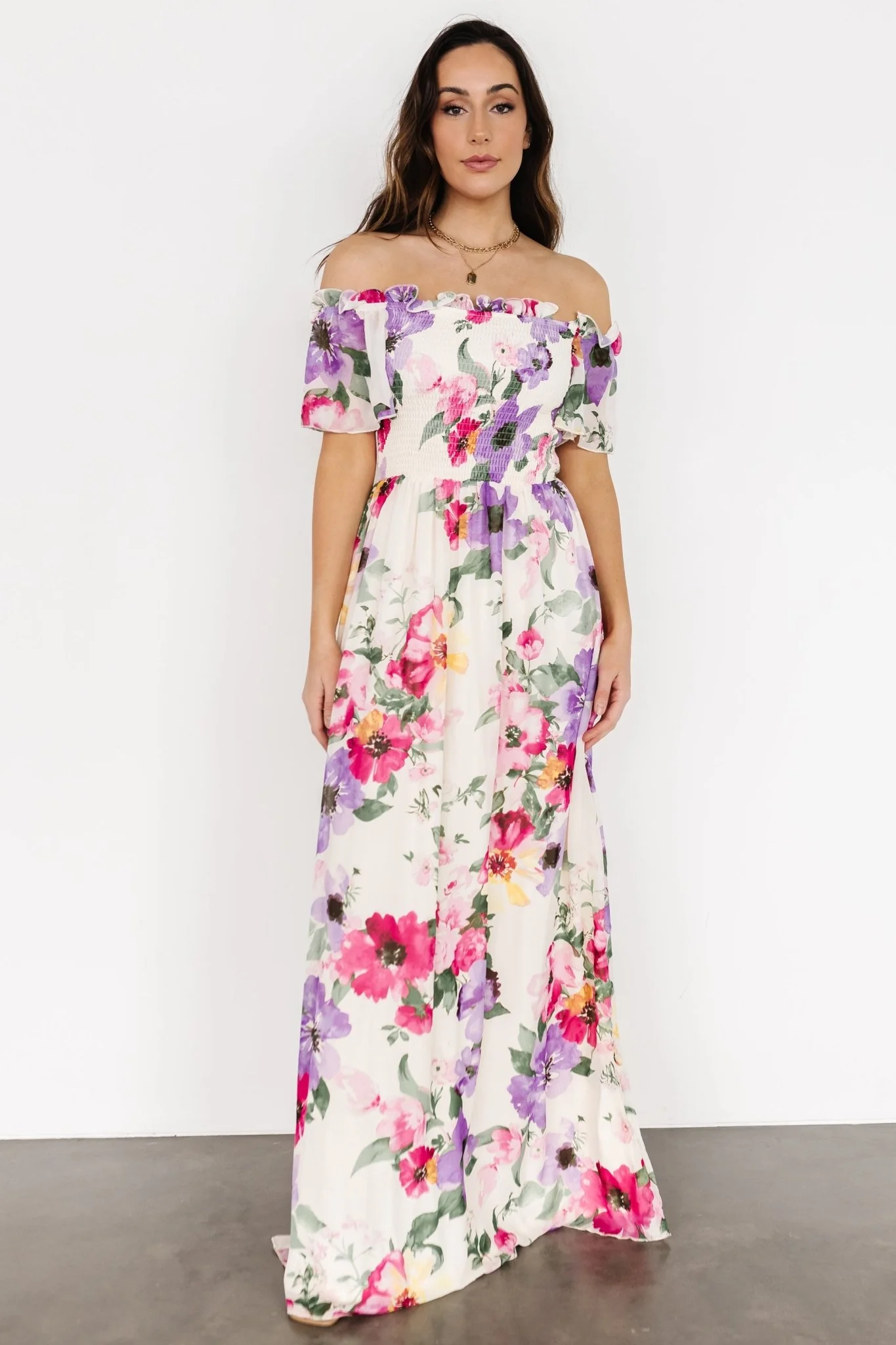 Elina Maxi Dress | Ivory + Pink Multi Floral