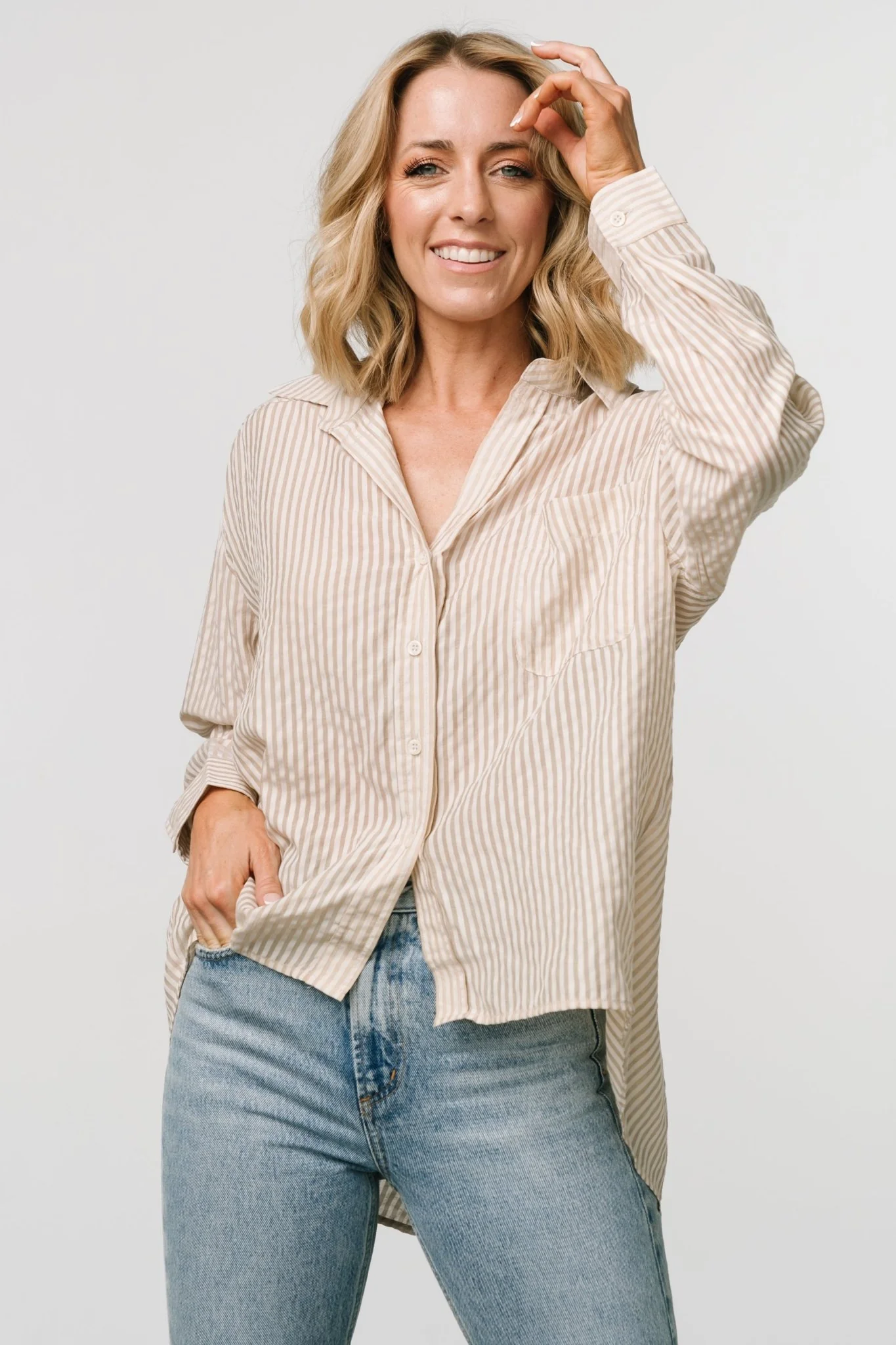 Sheldon Striped Oversized Top | Natural