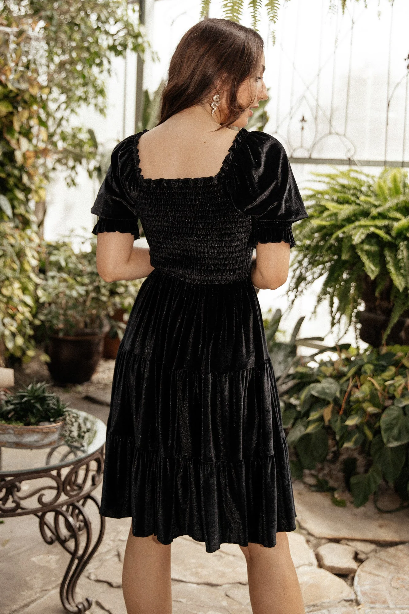 Bliss Smocked Velvet Short Dress | Black