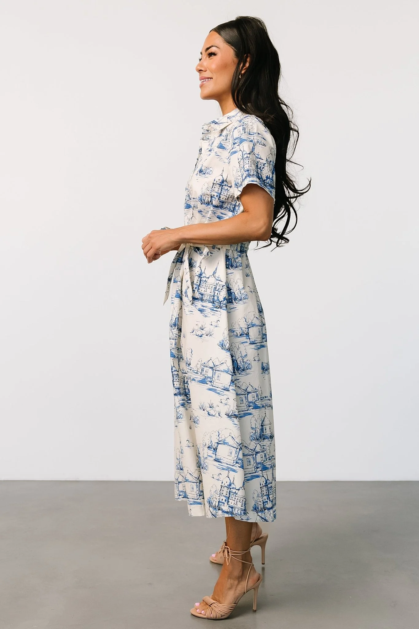 Layne Midi Dress | Cream + Blue