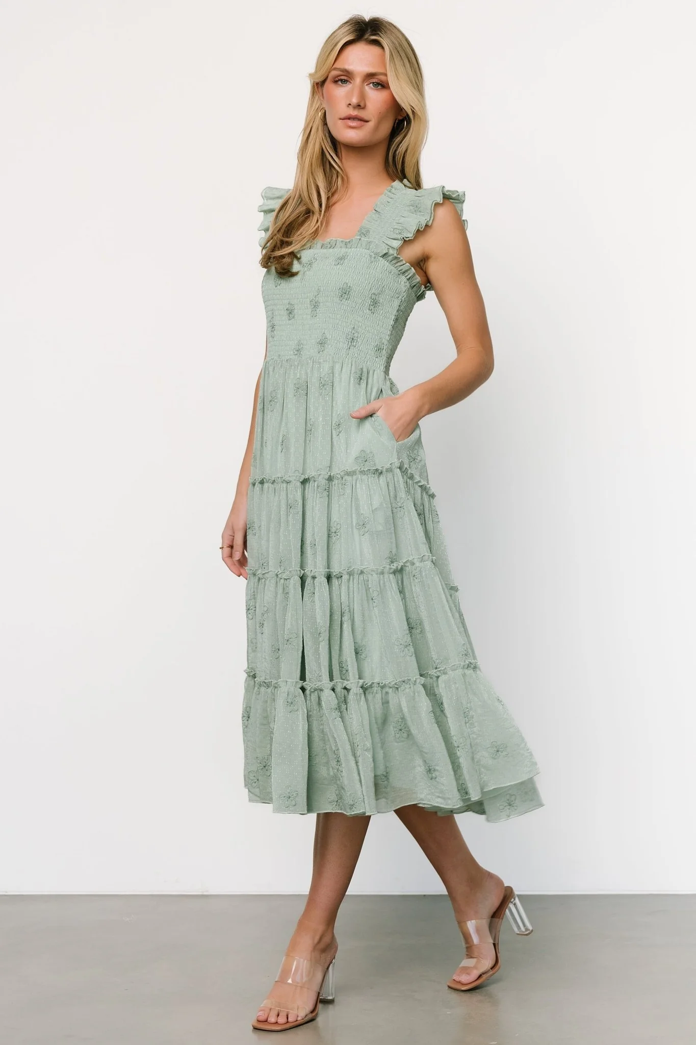 Holland Embroidered Dress | Light Sage