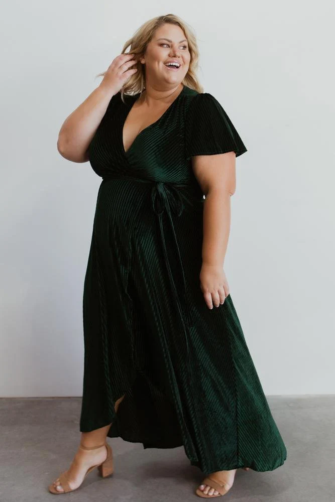 Andi Ribbed Velvet Wrap Dress | Emerald