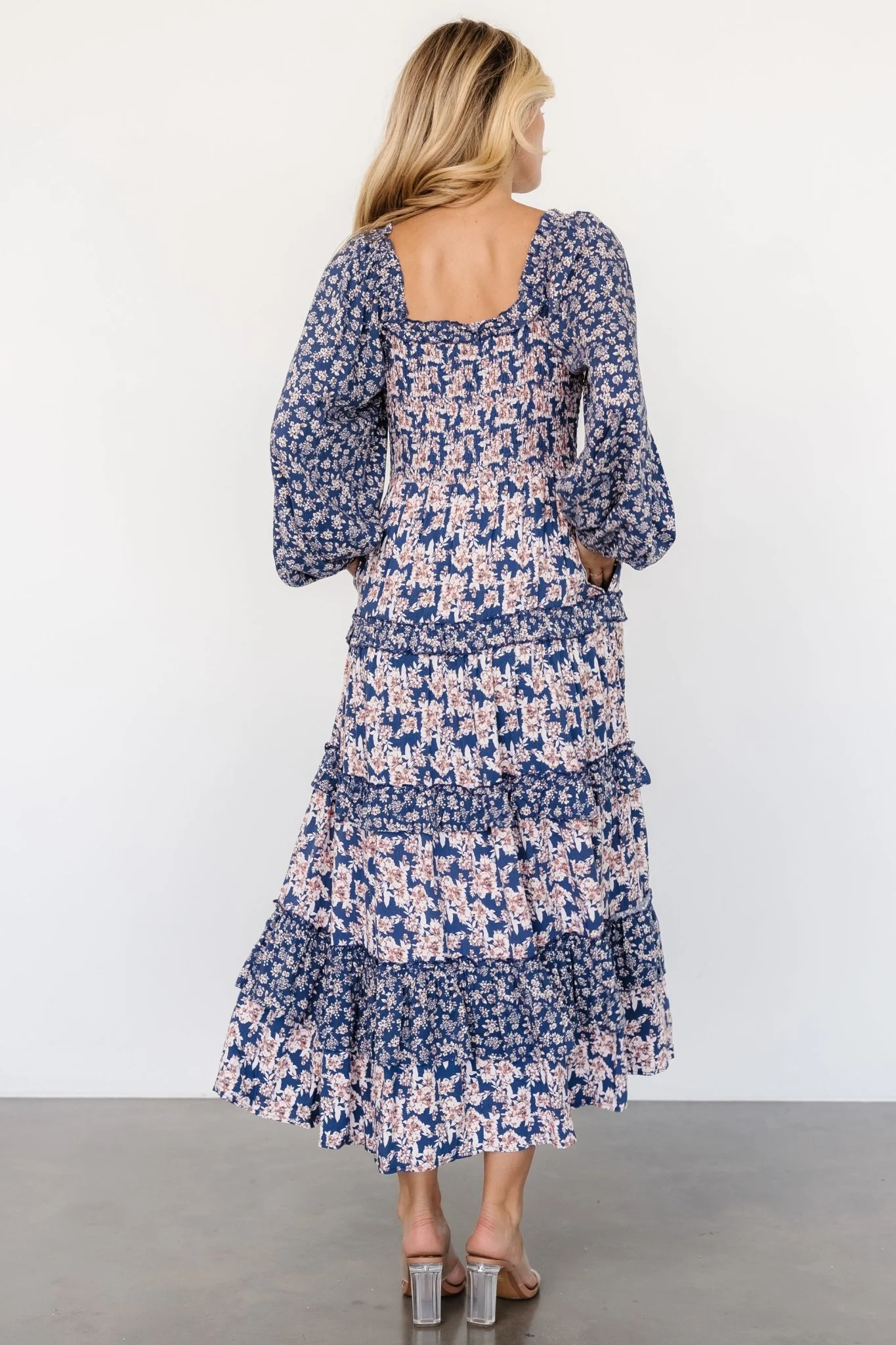 Dynah Tiered Dress | Blue + Cream Floral