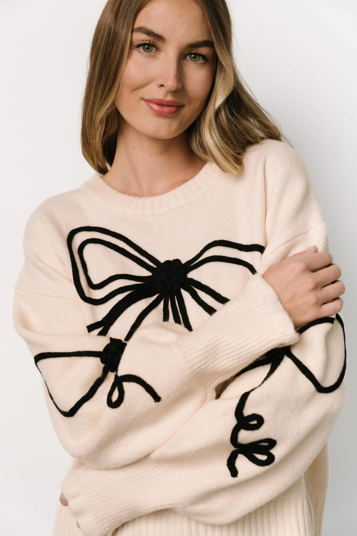 Elsie Ribbon Sweater | Cream + Black