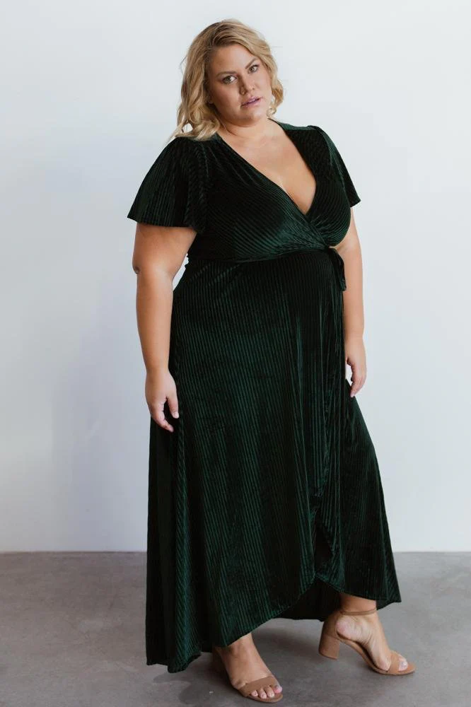 Andi Ribbed Velvet Wrap Dress | Emerald