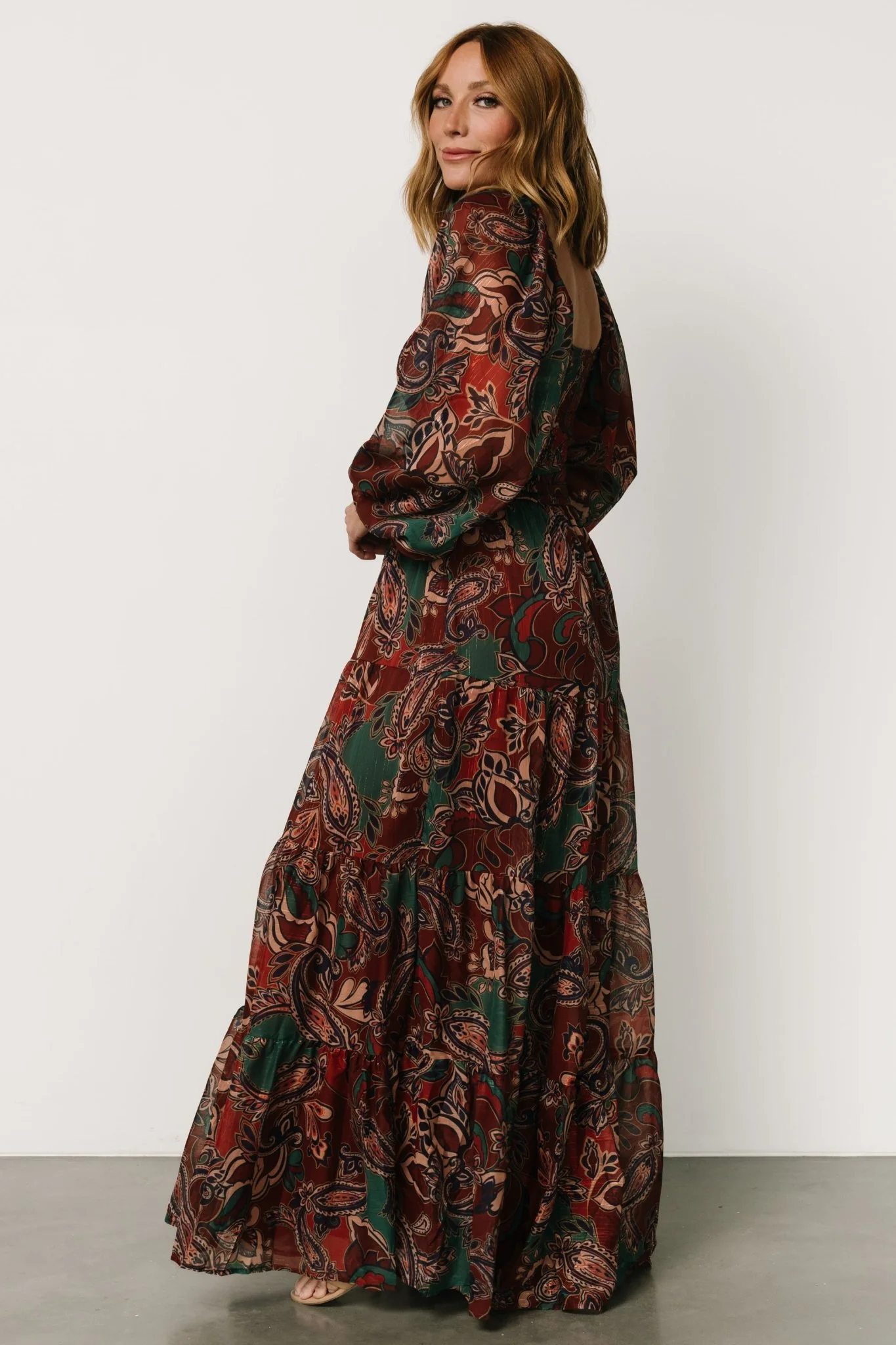 Livia Maxi Dress | Dark Green + Wine Multi