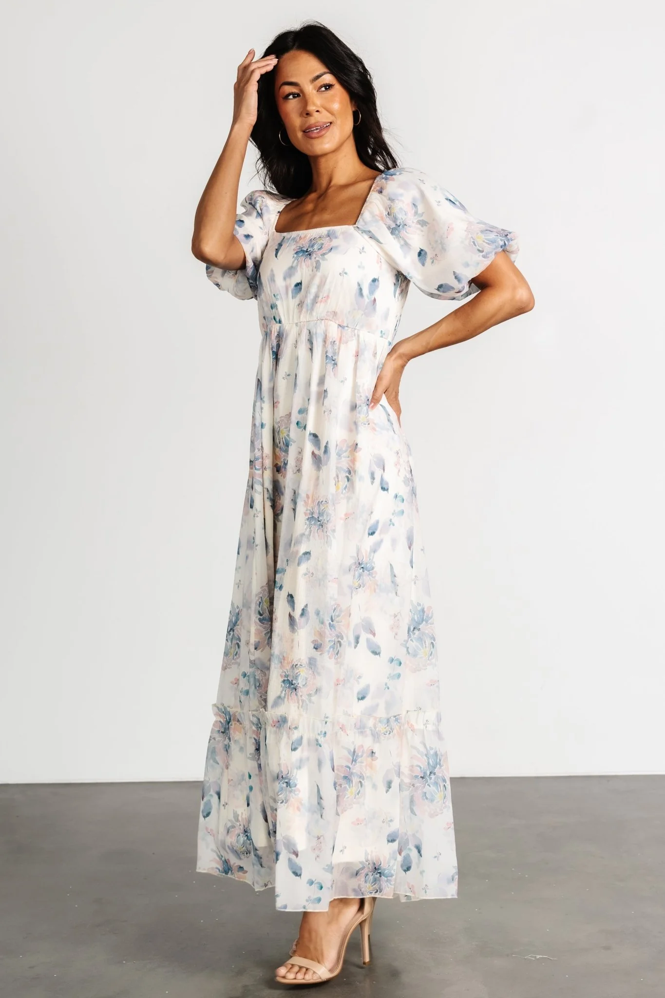 Dalia Maxi Dress | Cream + Blue Floral