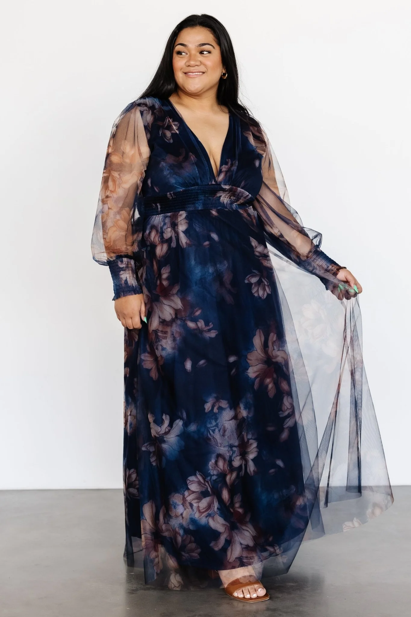 Layla Tulle Maxi Dress | Dark Blue Floral
