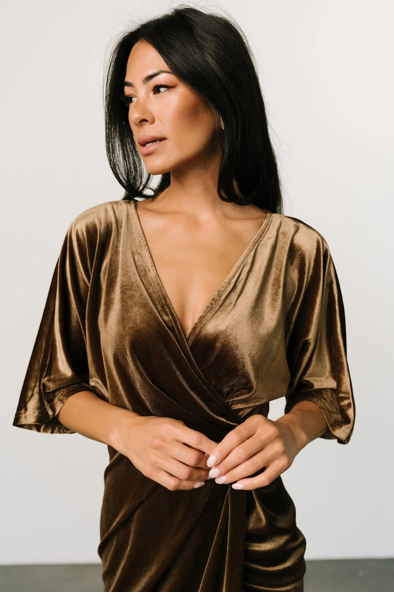 Brendyn Ruched Velvet Dress | Brushed Bronze