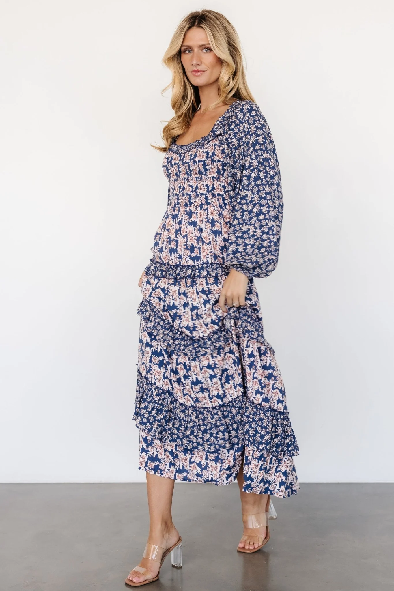 Dynah Tiered Dress | Blue + Cream Floral