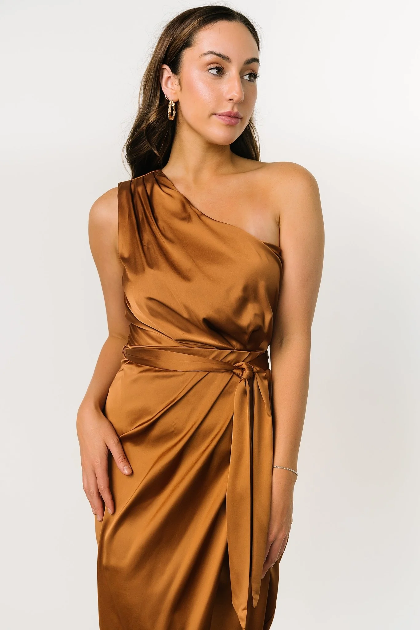 Celia One Shoulder Midi Dress | Bronze