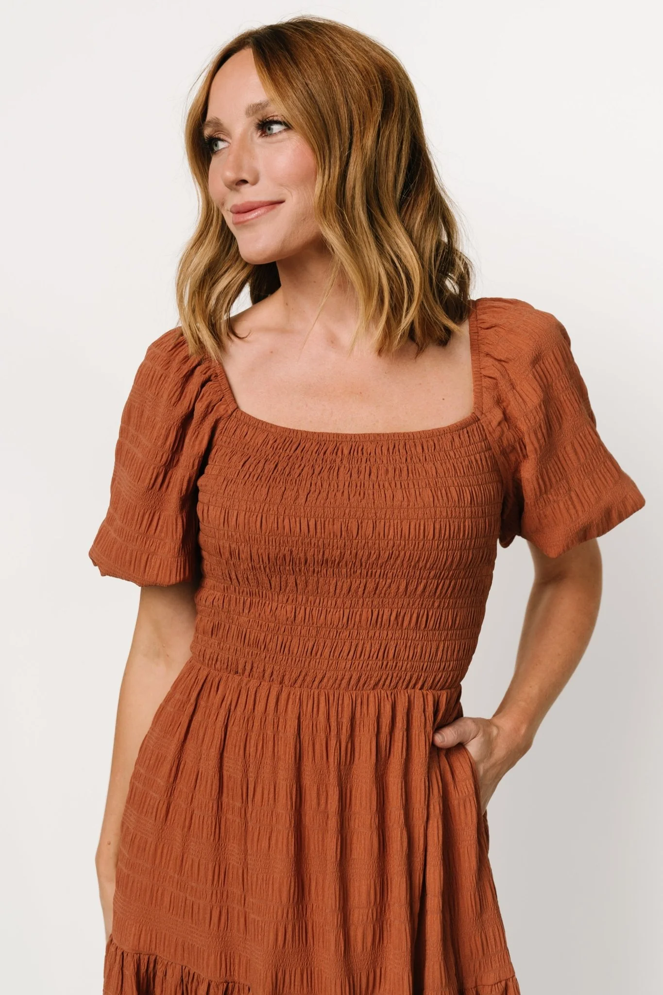 Amaya Smocked Dress | Sandstone