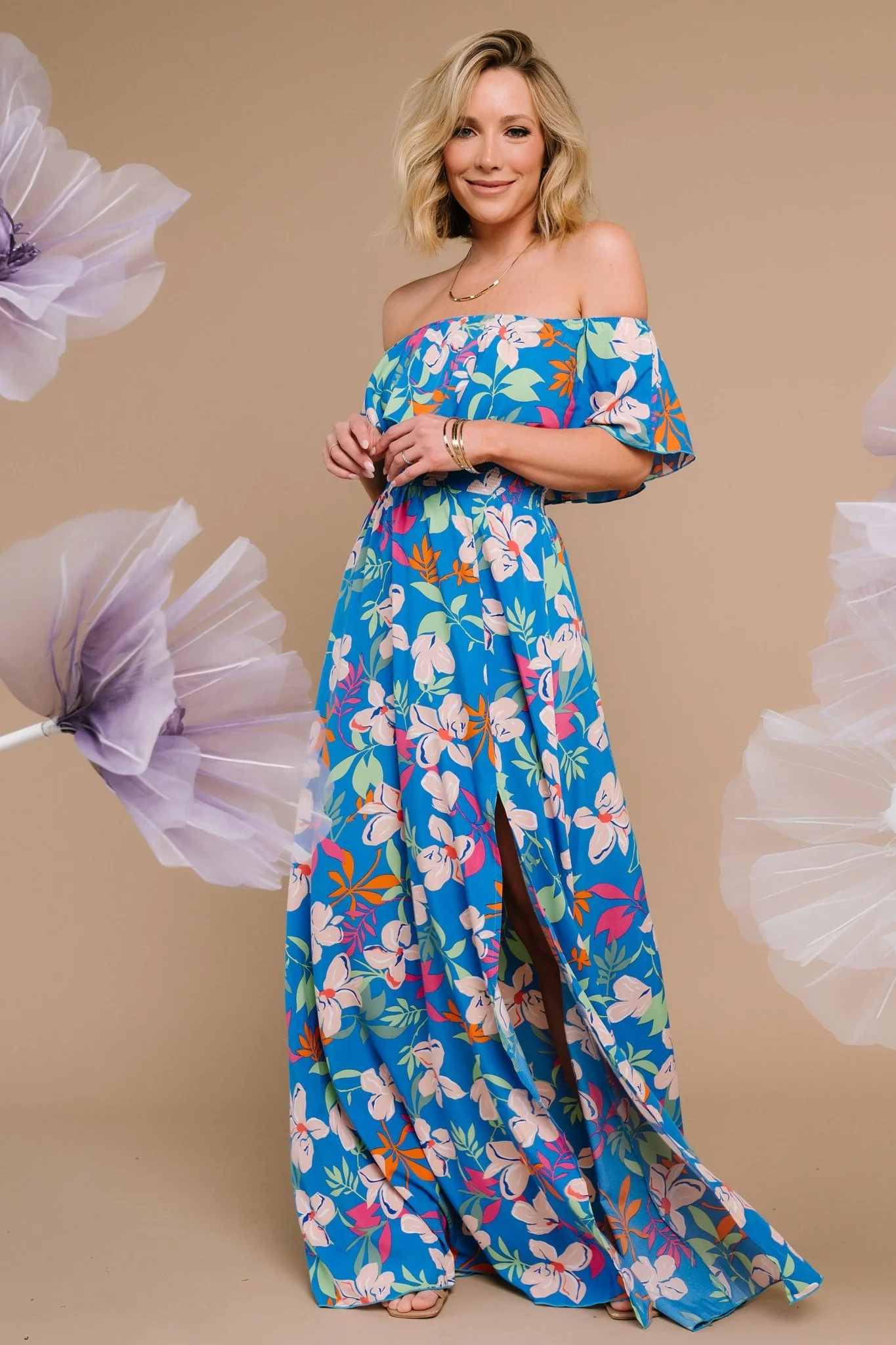 Talia Off Shoulder Maxi Dress | Blue Floral