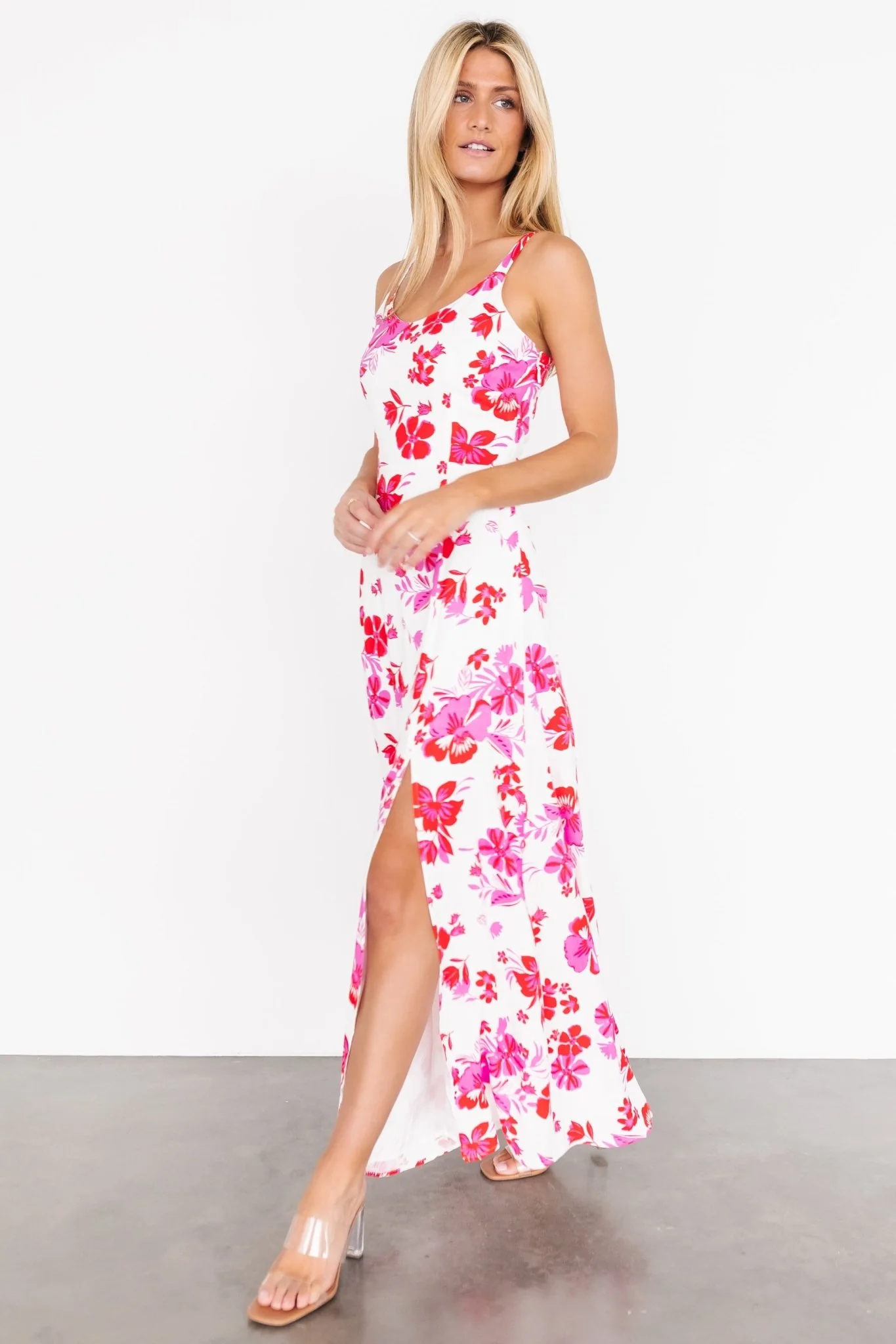 Emaline Open Back Maxi Dress | White + Pink Floral