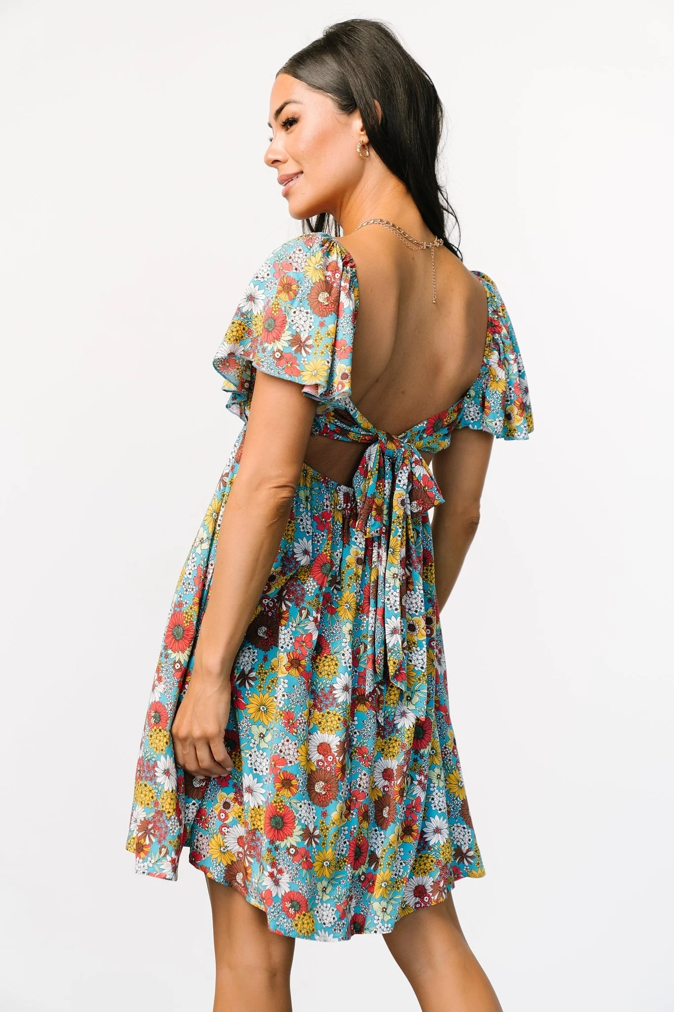 Cassiopeia Back Tie Mini Dress | Light Blue Multi