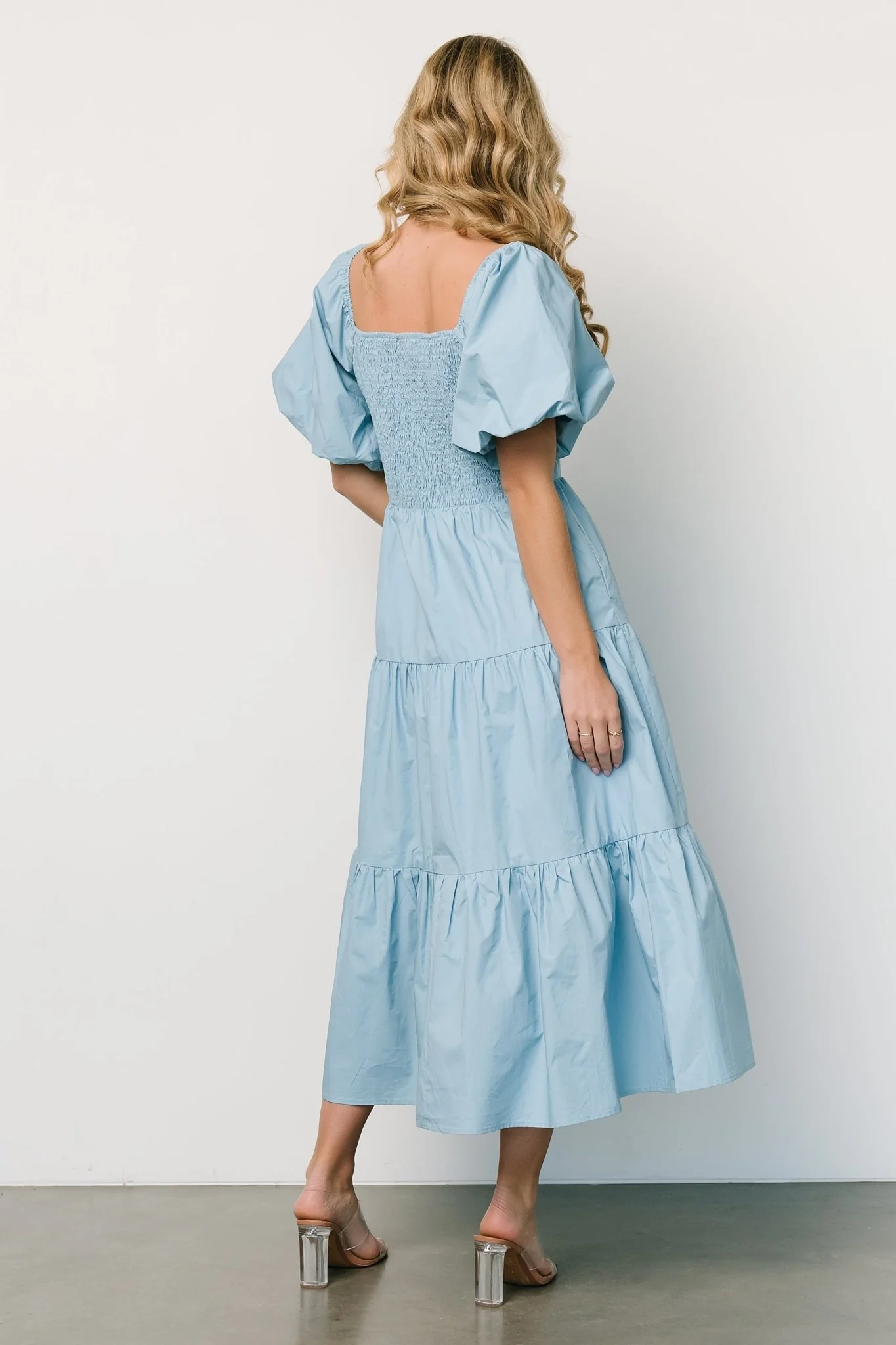 Cindy Puff Sleeve Tiered Dress | Blue